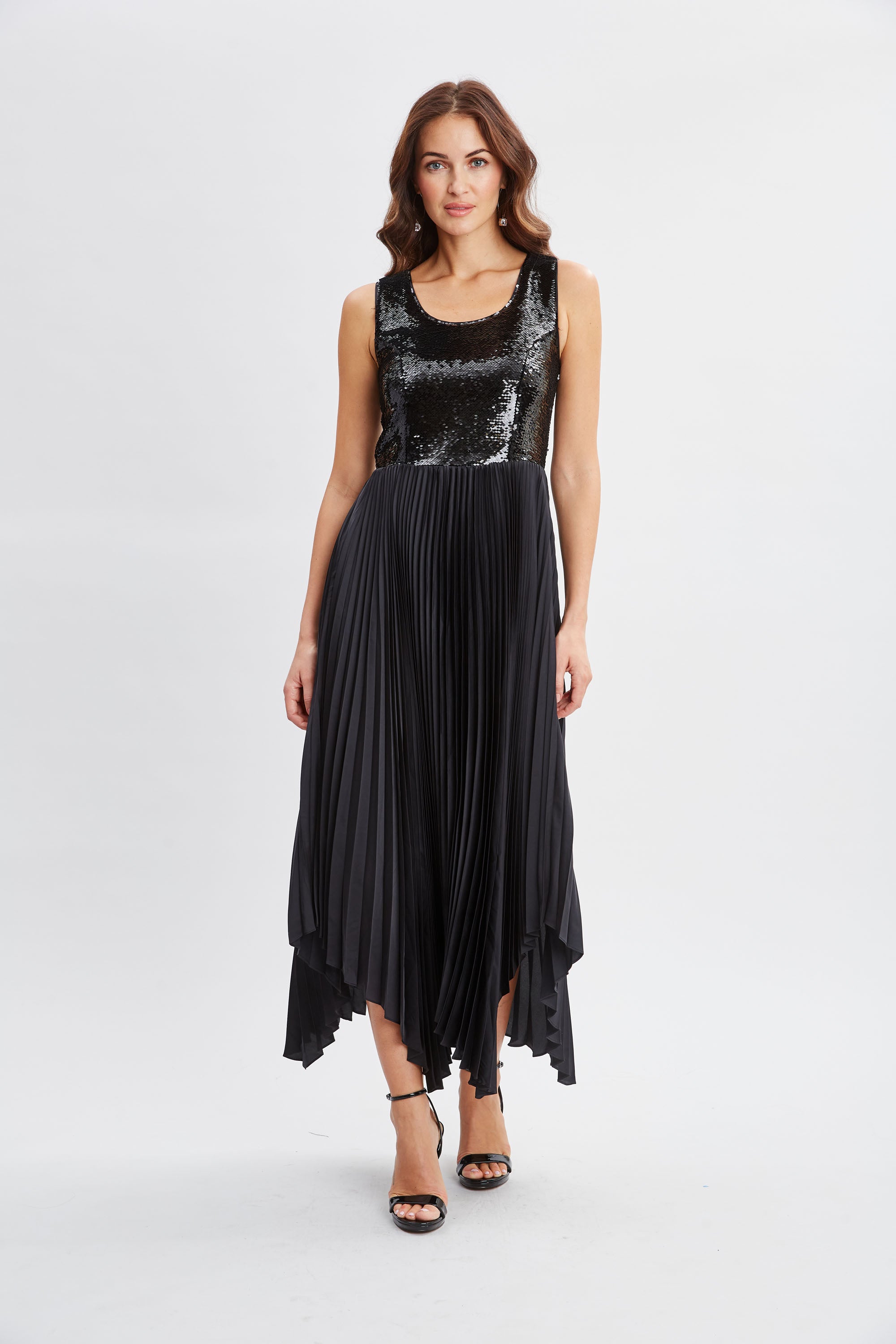 Sequin Bodice Pleated Dress for Women - Elegant Party Gown with Sparkling Details | Perfect for Evening Events, Prom, Cocktail Parties & Special Occasions
