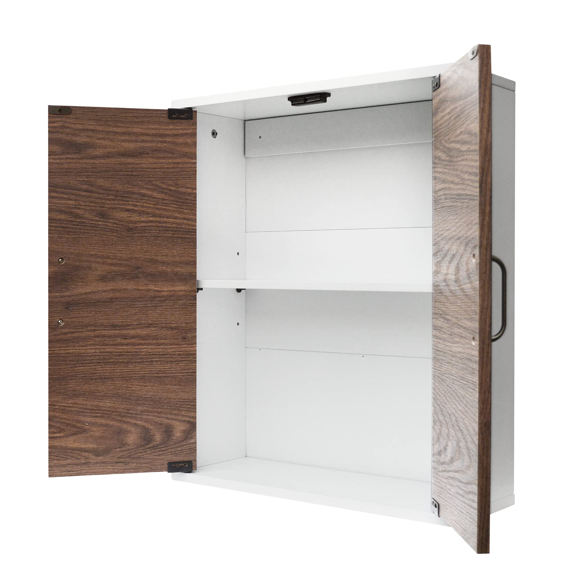 Teamson Home Wooden Bathroom Wall Cabinet - Wall Mounted Medicine Storage with Adjustable Shelf, Walnut & White Two-Door Design for Bathroom Organization & Space Saving