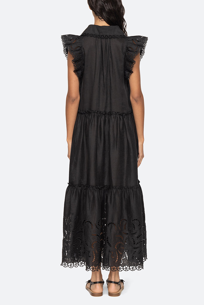Sea New York Marja Embroidery Flutter Dress - Black | Flowy Summer Dress for Women | Perfect for Beach Vacations, Date Nights & Outdoor Parties