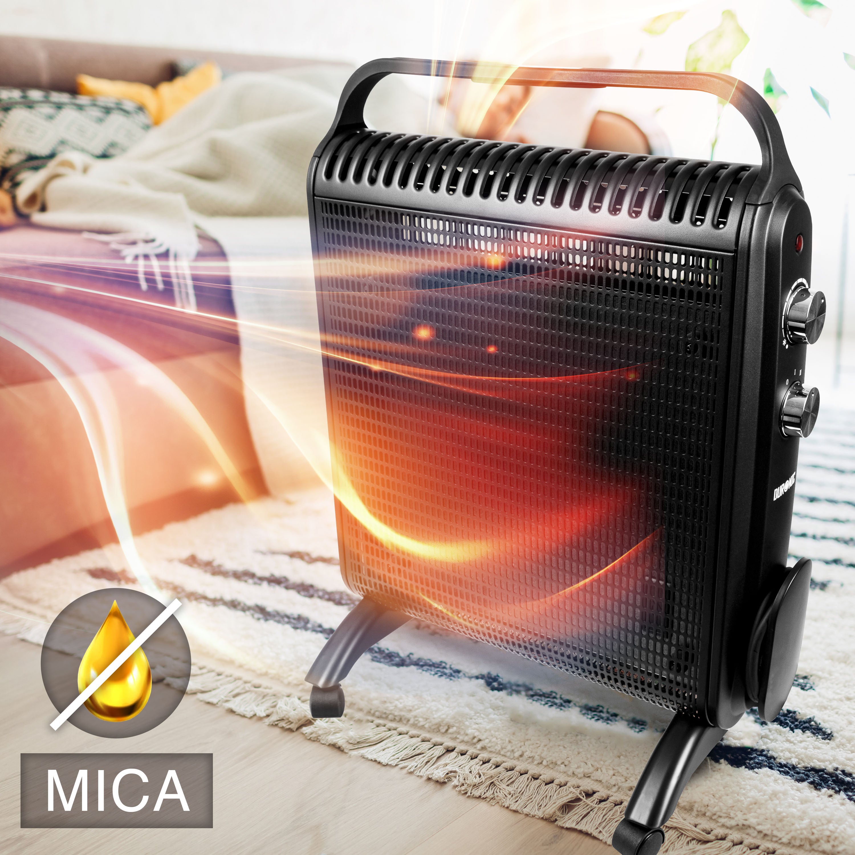 Duronic HV180 BK Electric Heater - Oil-Free Convection & Micathermic Panel Heater, Portable Radiator with Mica Panels for Home, Bedroom, Office & Garage Heating | Fast & Energy Efficient Space Heater for Winter & Cold Weather Use