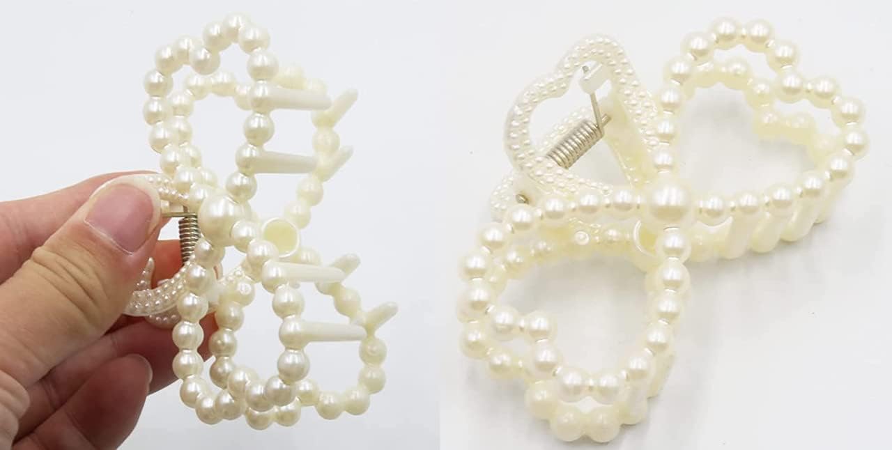 Truvic Pearl Hair Claw Clips for Women - 4 Pack White Barrettes for Thick & Long Hair - Stylish Hair Accessories for Women & Girls - Perfect for Updos, Ponytails & Everyday Hairstyles