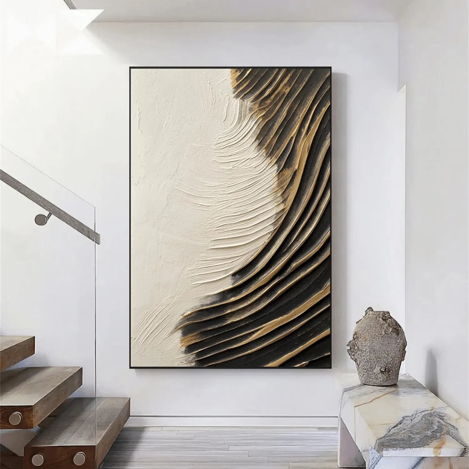 White Minimalist Textured Painting Canvas Wall Art - Modern Abstract Home Decor for Living Room, Bedroom & Office #MM298