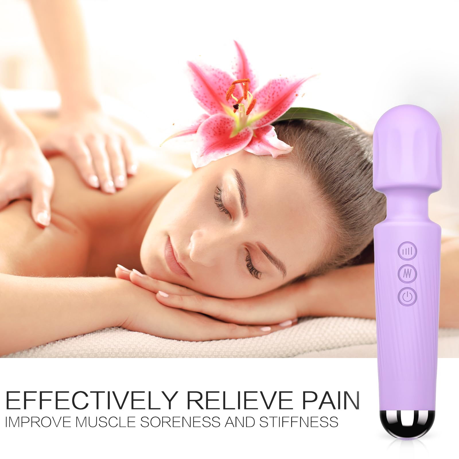 8-Speed 20-Pattern Rechargeable Vibrating Wand Massager for Women - Powerful Clitoral Stimulator & G-Spot Vibrator, Adult Sex Toy with Ergonomic Design - Perfect for Solo Play & Couples Intimacy (Violet)