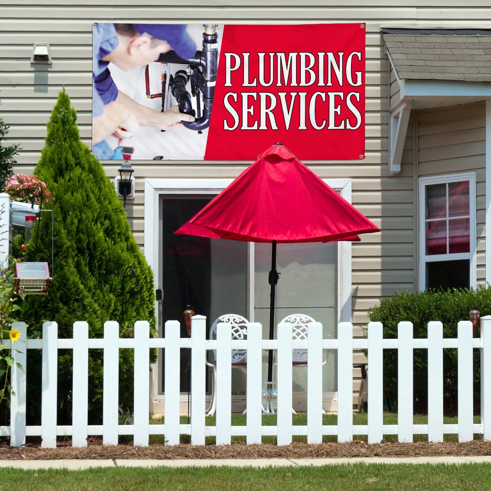 Custom Vinyl Banner for Plumbing Services - Weatherproof Outdoor Advertising Sign with 8 Grommets (48x96 Inches) - Perfect for Business Promotion, Yard Signs & Industrial Use