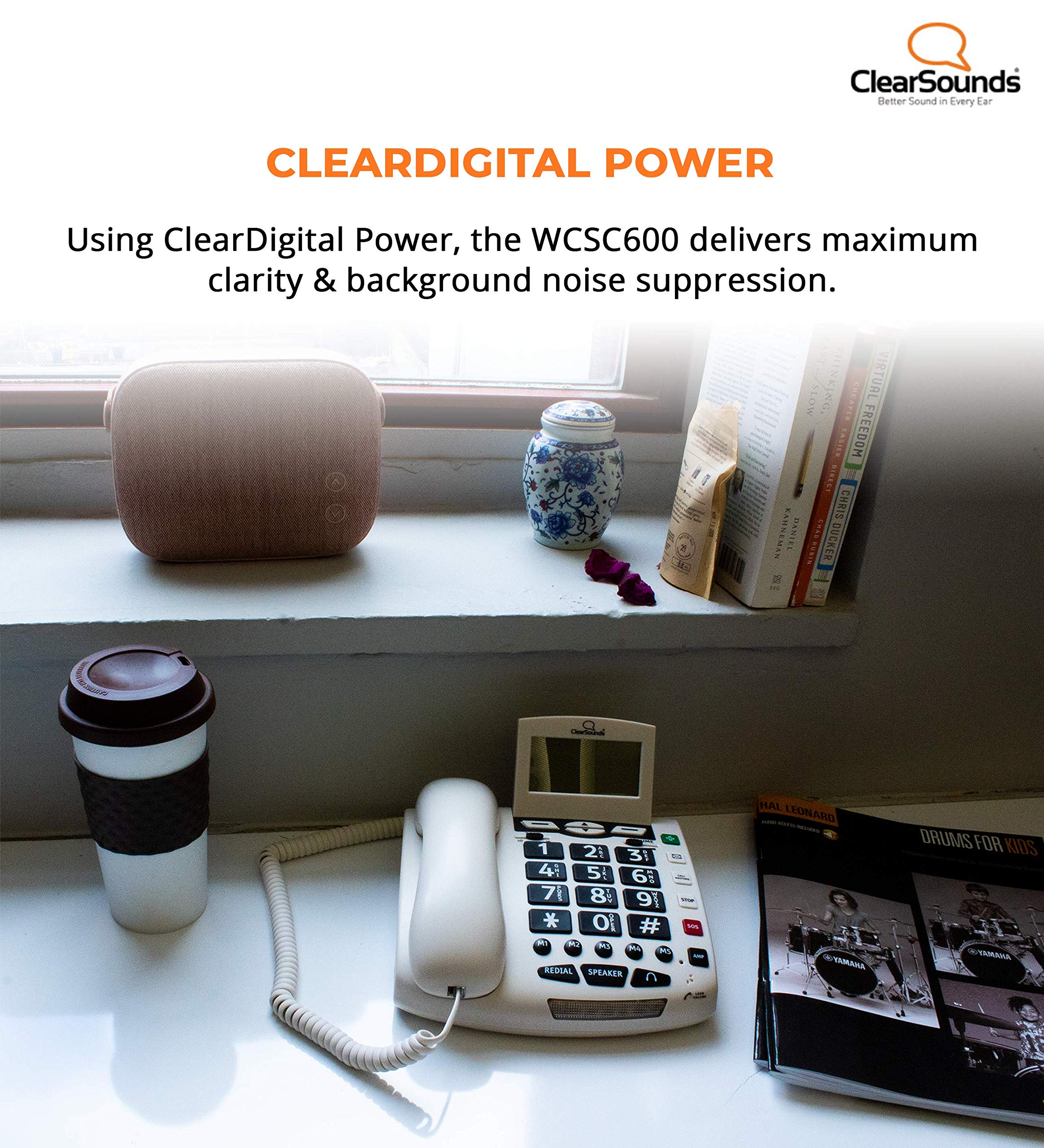 CSC600 UltraClear Amplified Corded Telephone with Emergency Medical Alert Buttons - Single Line Operation, AC Powered for Seniors & Home Use