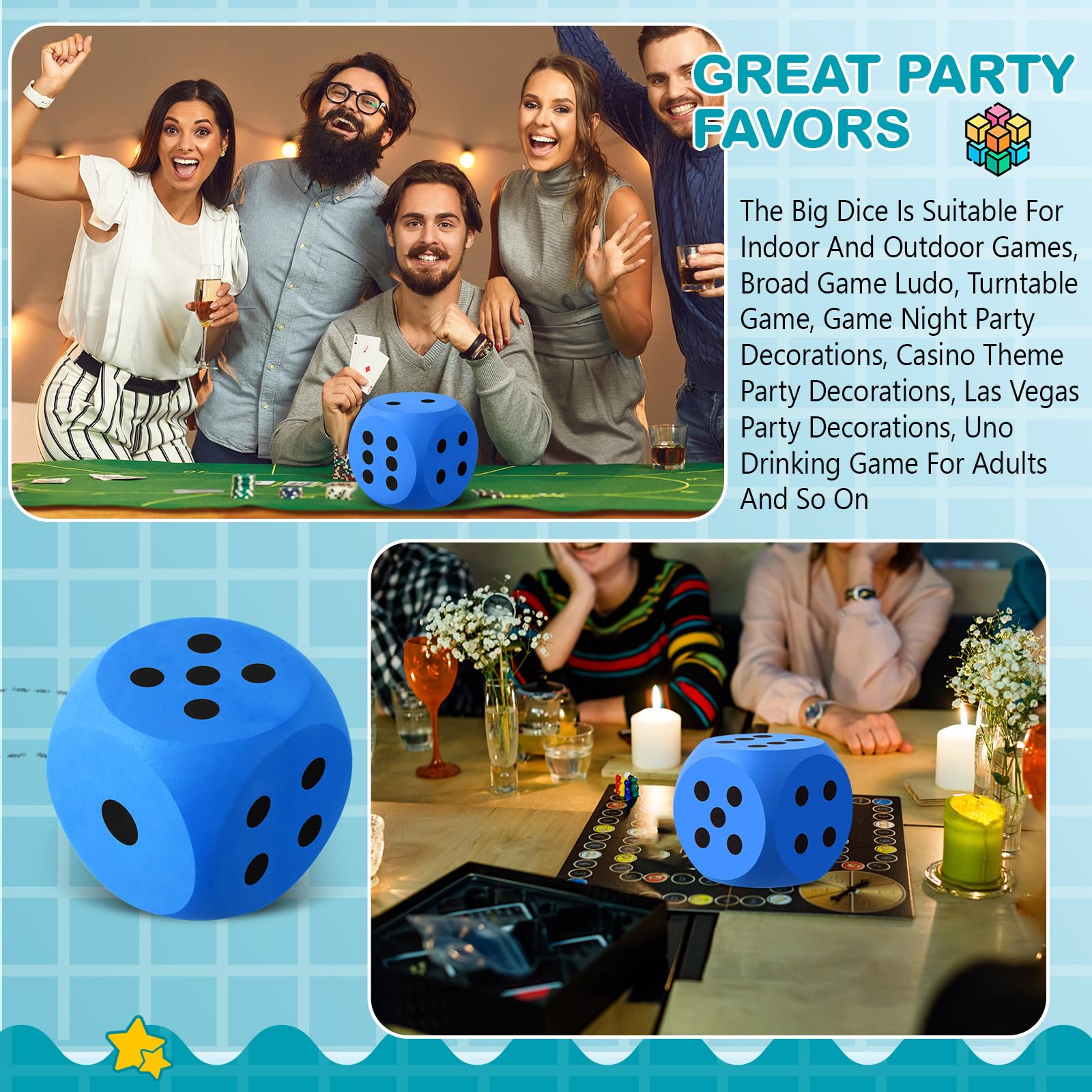 Shappy 6 Inch Soft Foam Dice - Giant Educational Toy for Game Nights & Learning Activities | Kawaii Style Jumbo Building Blocks | Safe Eva Foam Cube for Kids & Adults (Blue, 1 Piece) | Perfect for Family Game Nights, Classroom Activities & Party Decorations