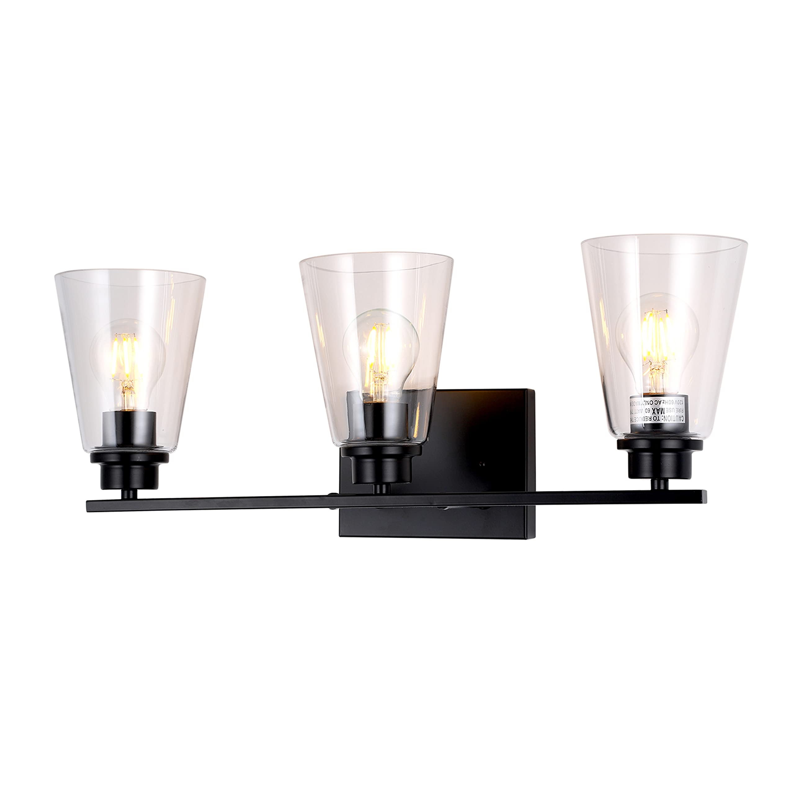 Chloe Lighting ERIAN Transitional 3-Light Matt Black Vanity Bathroom Light Fixture - 22