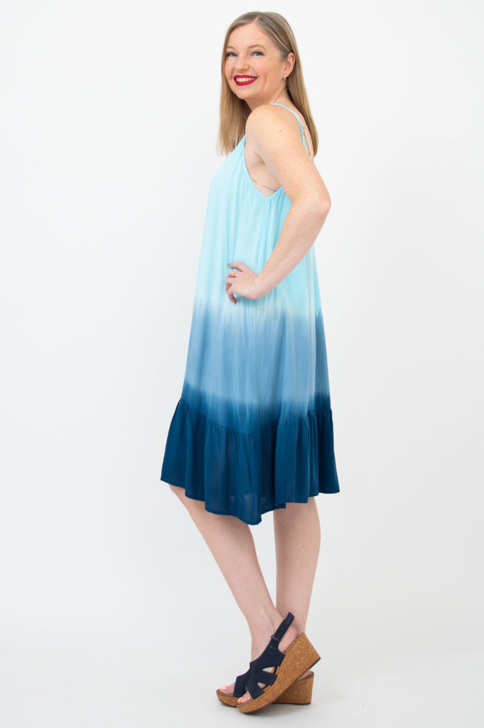 Ettie Dress - Turquoise Dip Dye Boho Maxi Dress for Women | Perfect for Beach Vacations, Summer Weddings & Boho Fashion