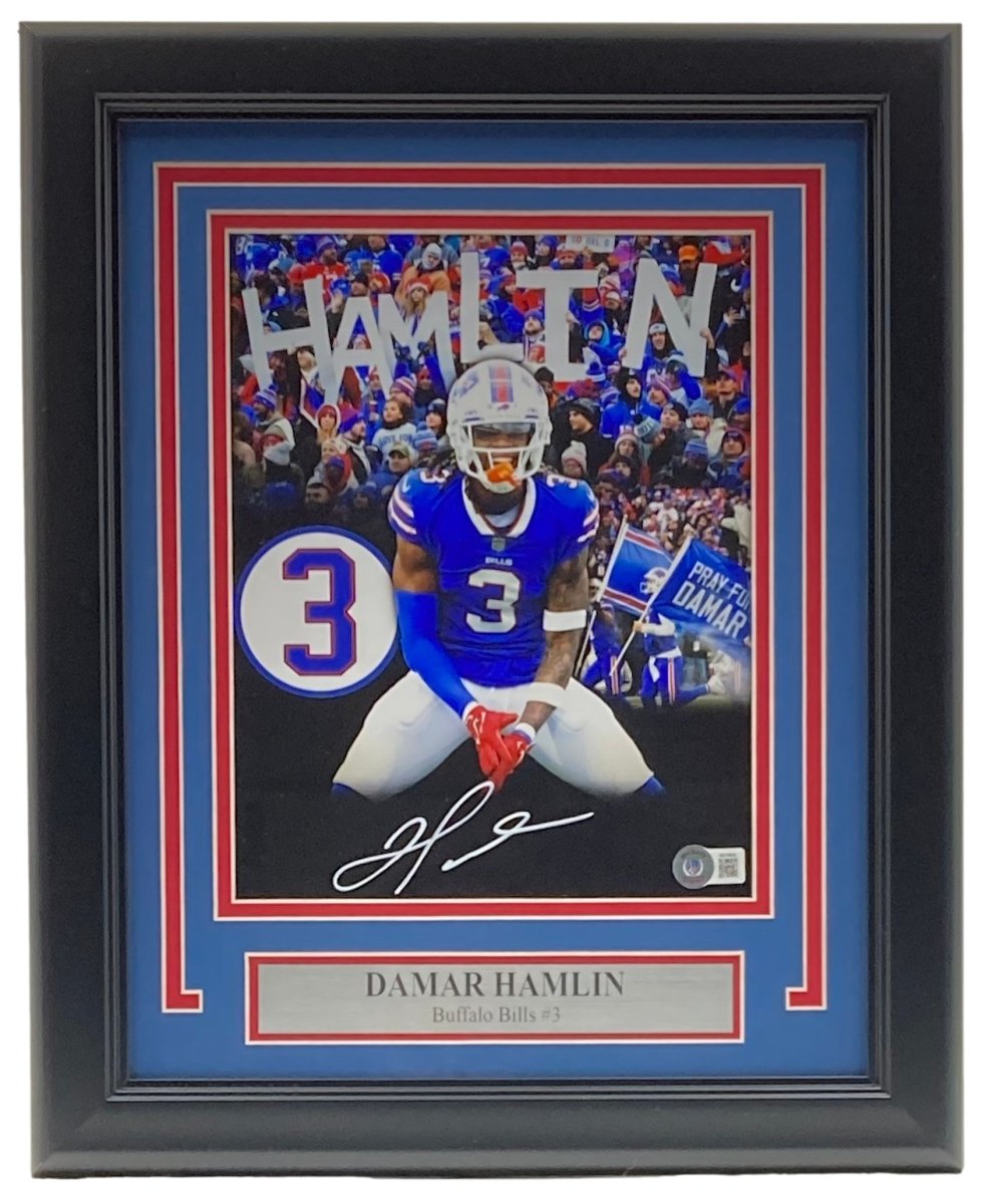 Damar Hamlin Autographed Buffalo Bills 8x10 Photo - Framed Memorabilia for Sports Fans & Collectors - Perfect for Man Cave, Game Room, or Office Decor