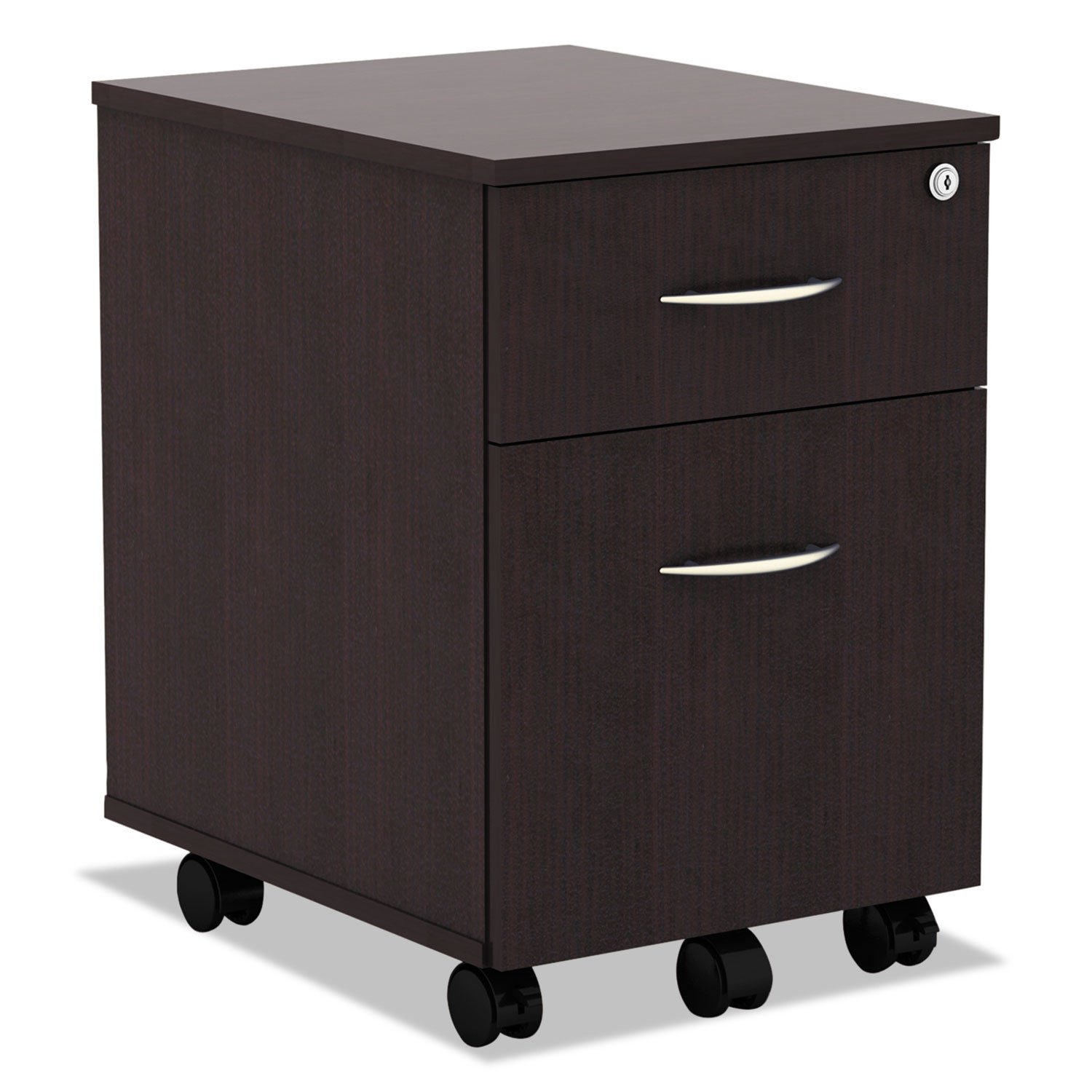 Alera Valencia Series Mobile Pedestal with 2 Drawers - Left or Right Opening, Box/File Storage, Legal/Letter Size, Espresso Finish, 15.88