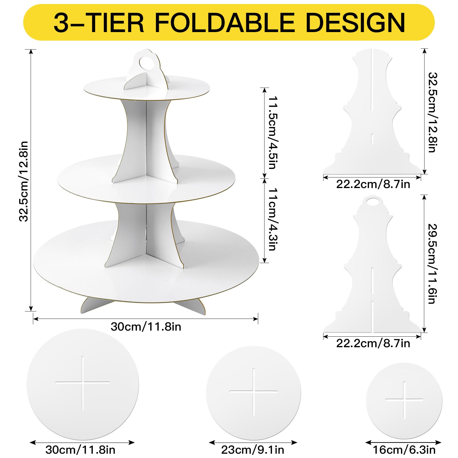 Soleebee 3-Tier Round Cupcake Stand - White Cardboard Dessert Tower for Birthday, Wedding & Party Decorations - 2-Pack Cupcake Display Stand for Cakes, Pastries & Treats - Perfect for Events, Catering & Home Baking
