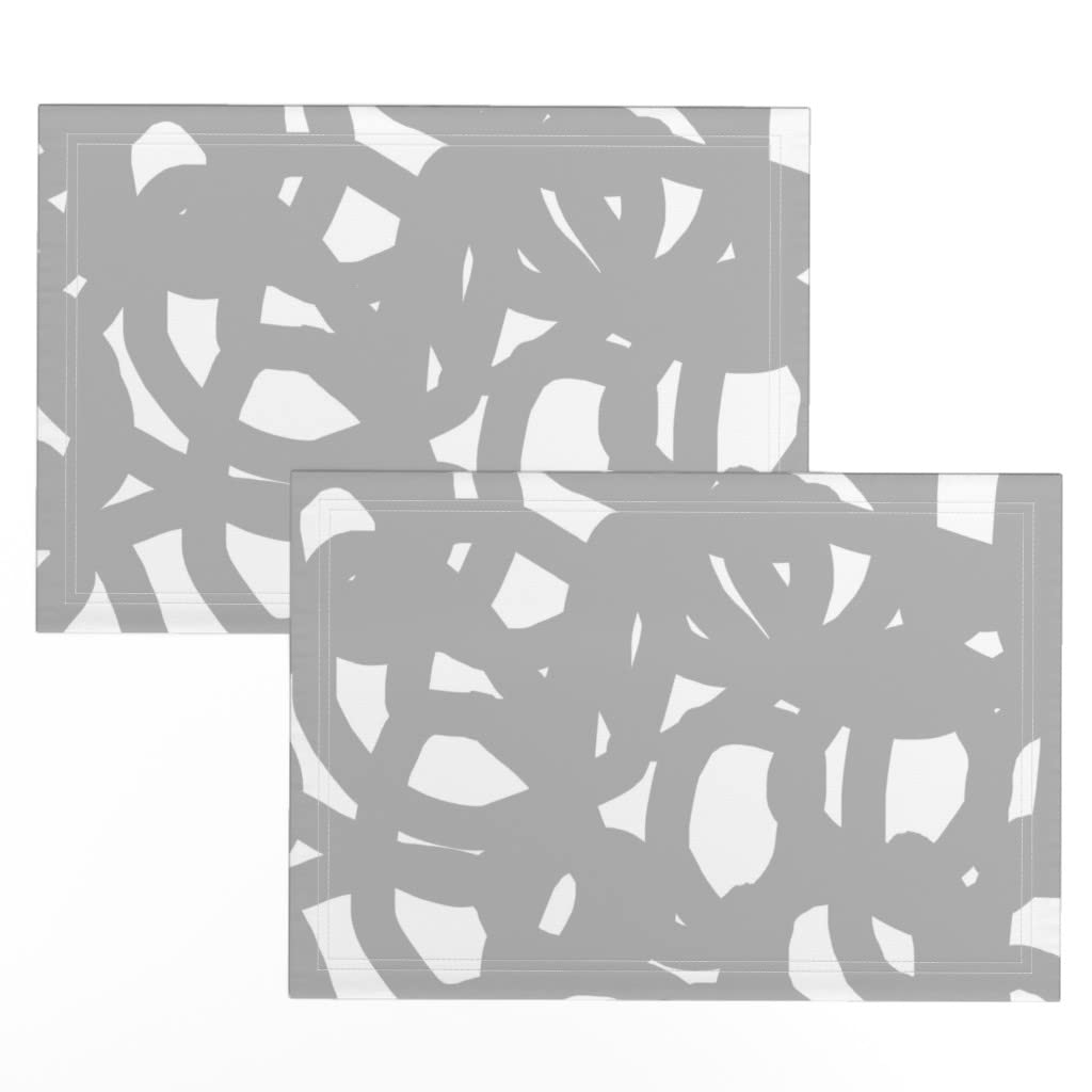 Premium Linen Cotton Canvas Placemats Set of 2 - Modern Gray Graffiti Abstract Print Table Mats for Dining, Kitchen Decor & Dinner Party Settings
