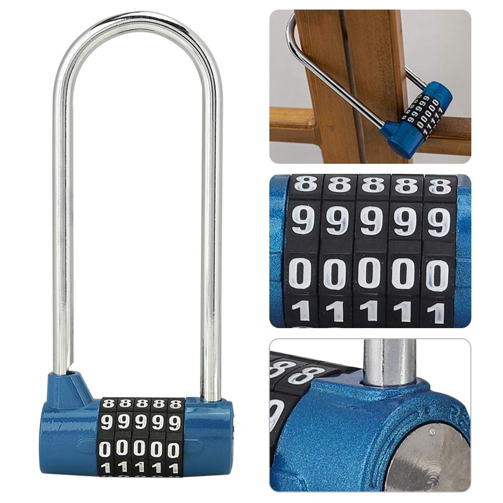 Sonew 5-Digit Combination Alloy Padlock - U-Shape Security Code Lock with Extra Long Shackle for Cabinet, Door, Locker - Resettable Combo Lock for Gym, School, Storage (Blue) - Ideal for Lockers, Toolboxes, and Outdoor Gates