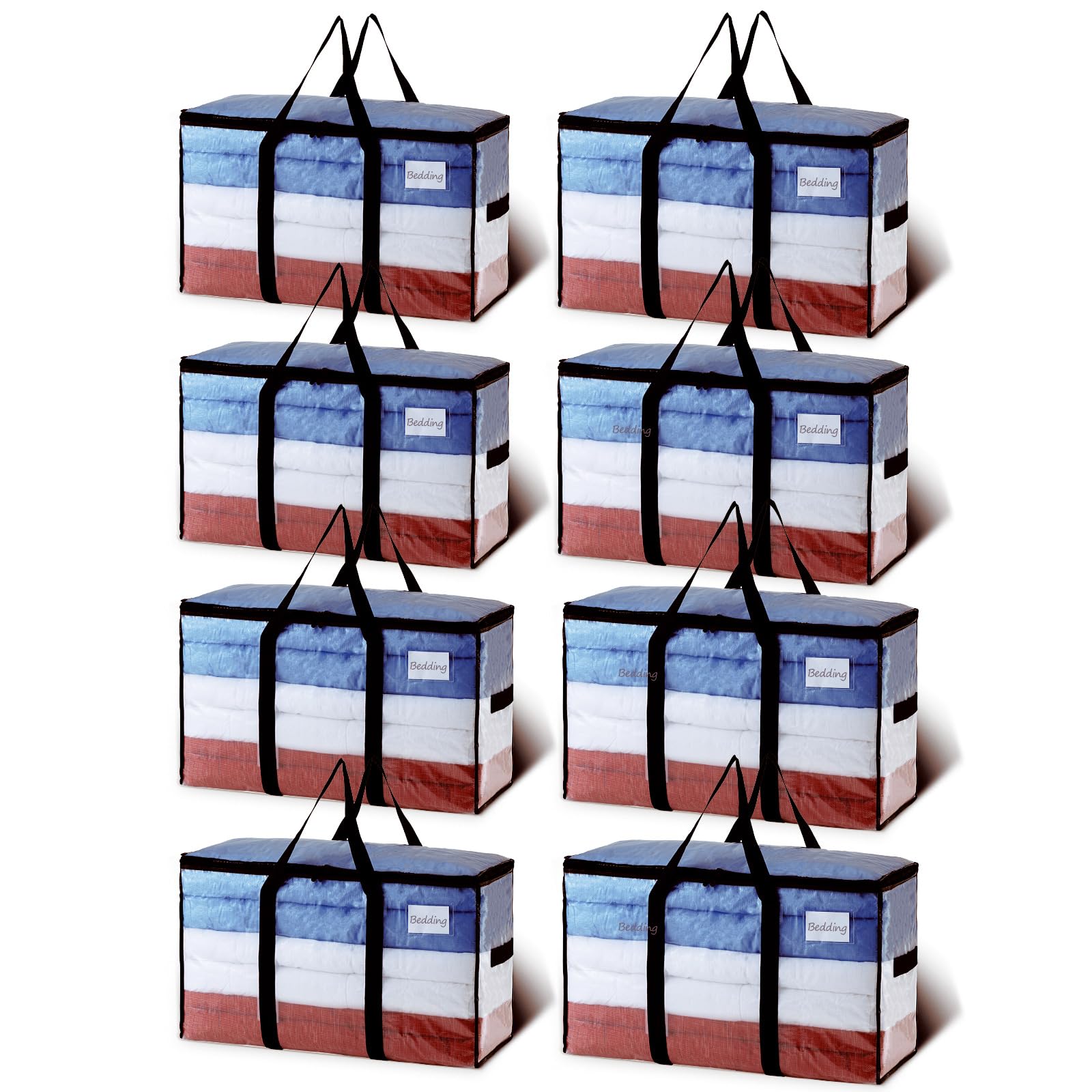 TAILI Extra Large Moving Bags - 8 Pack Clear Heavy Duty Storage Totes with Visible Window & Wrap Around Handles | Space Saving Alternative to Moving Boxes | Perfect for Home Organization, Moving Houses & Seasonal Storage