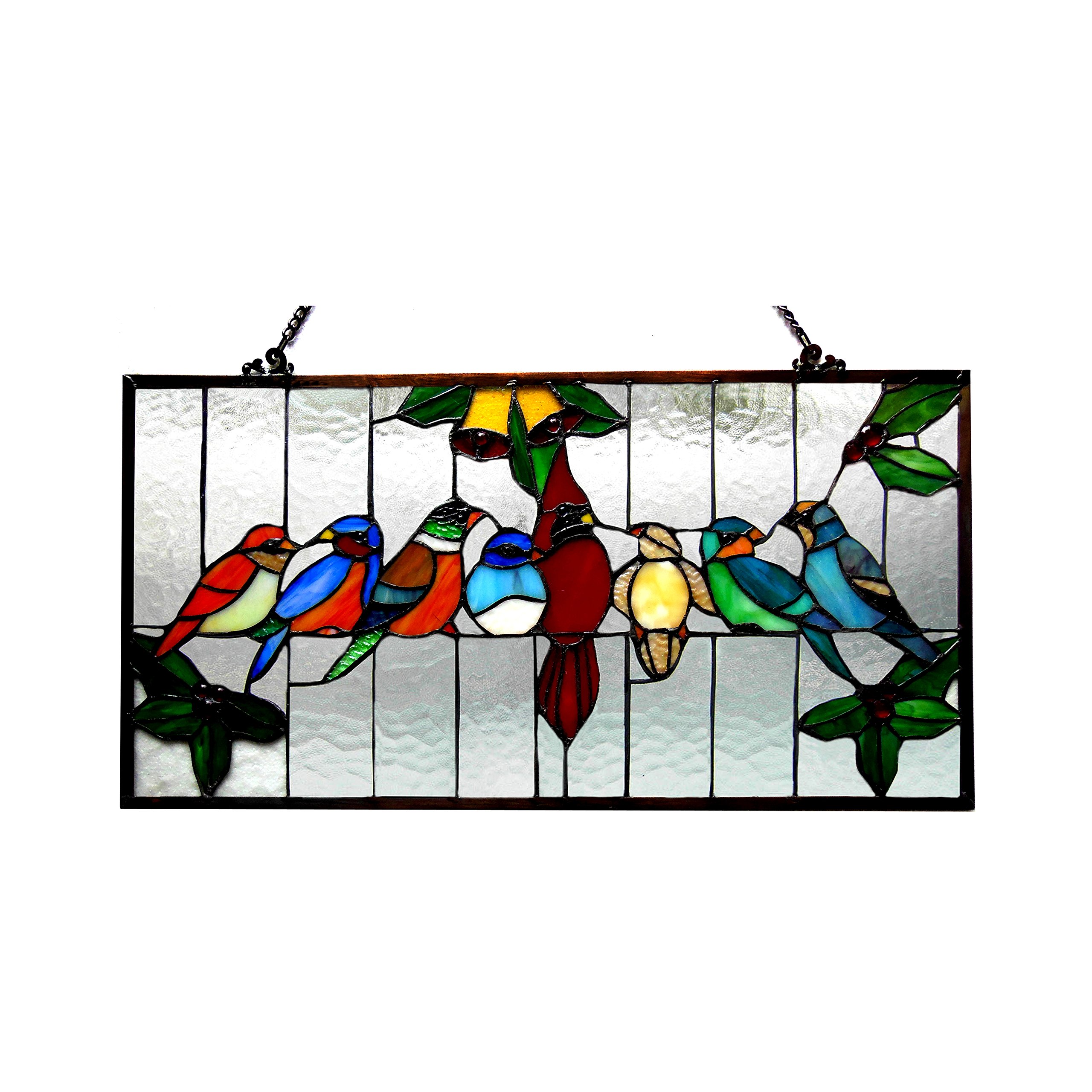 Tiffany Glass Stained Window Panel - Handcrafted Birds Design 24.5x12.5 Inches - Perfect for Home Decor, Church Windows & Gift Giving