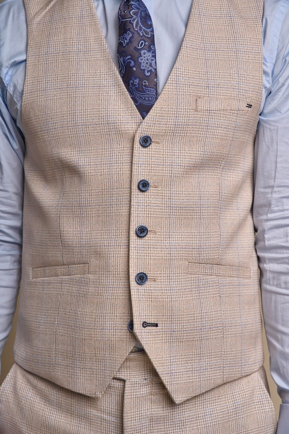 Cavani Caridi Men's Beige Tweed Waistcoat Vest | Slim Fit Formal Vest for Weddings, Business & Special Occasions