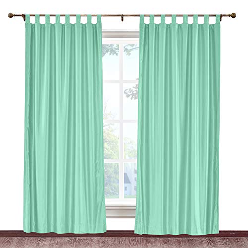Cololeaf Blackout Vintage Faux Dupioni Silk Curtains - Anti-Bacterial Luxury Room Darkening Tab Top Window Panels (100W x 96L Inch, Aqua Mist) for Living Room & Bedroom - Perfect for Home Theater, Nursery & Light-Sensitive Sleepers