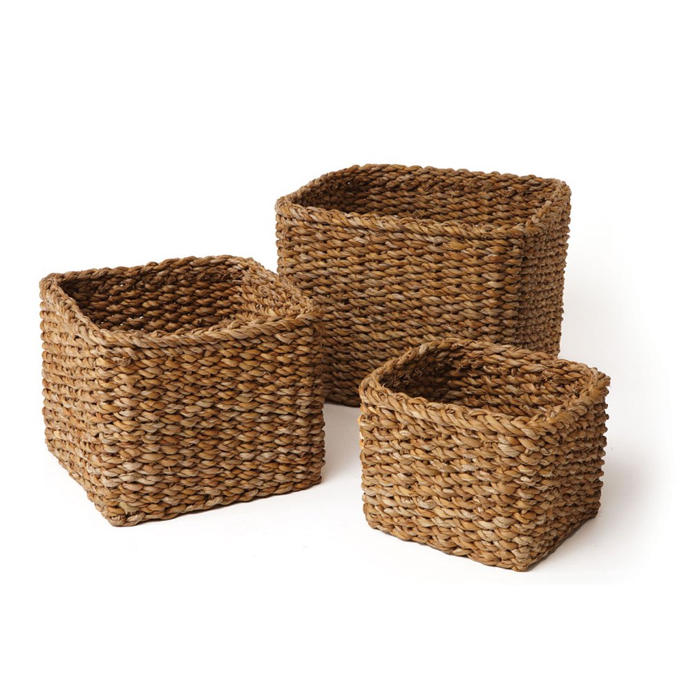 Napa Home & Garden Natural Seagrass Small Square Storage Baskets - Set of 3 for Home Organization, Bathroom, Nursery & Office Decor | Eco-Friendly Woven Baskets for Shelves, Countertops & Closet Storage