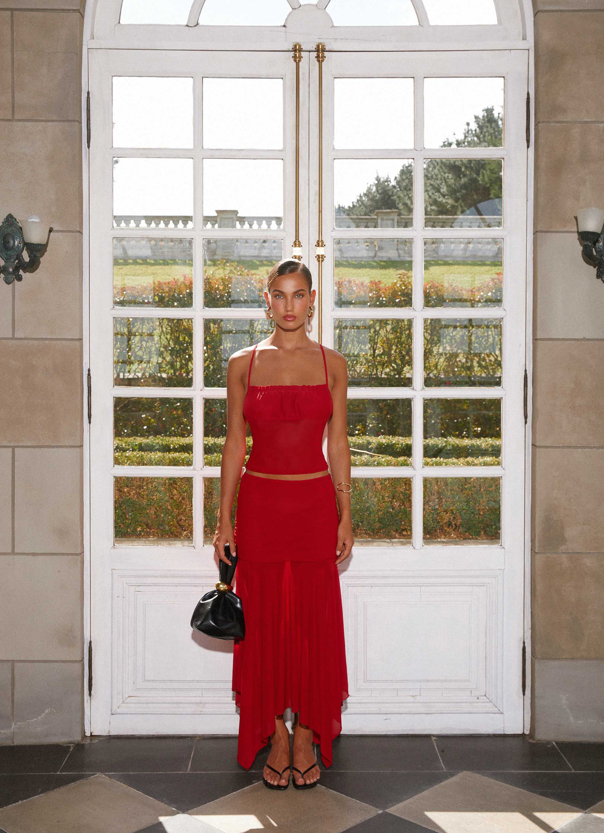Dionne Women's Maxi Skirt - Flowy Long Red Skirt for Summer, Beach, and Casual Wear | Boho Chic Style