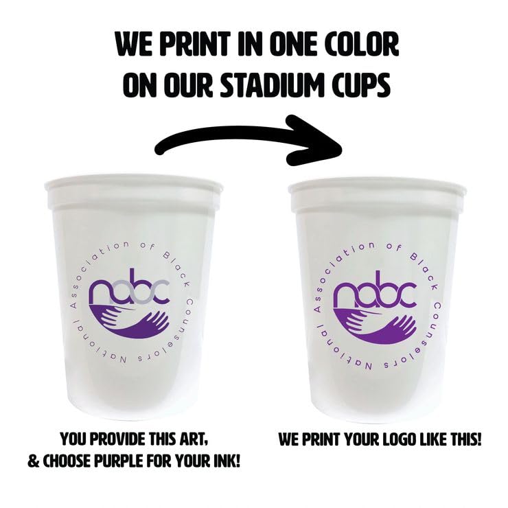 Custom Personalized 16 oz Plastic Stadium Cups with Logo or Message - Disposable or Reusable Party Cups (Set of 10, Red) - Perfect for Weddings, Tailgating & Corporate Events