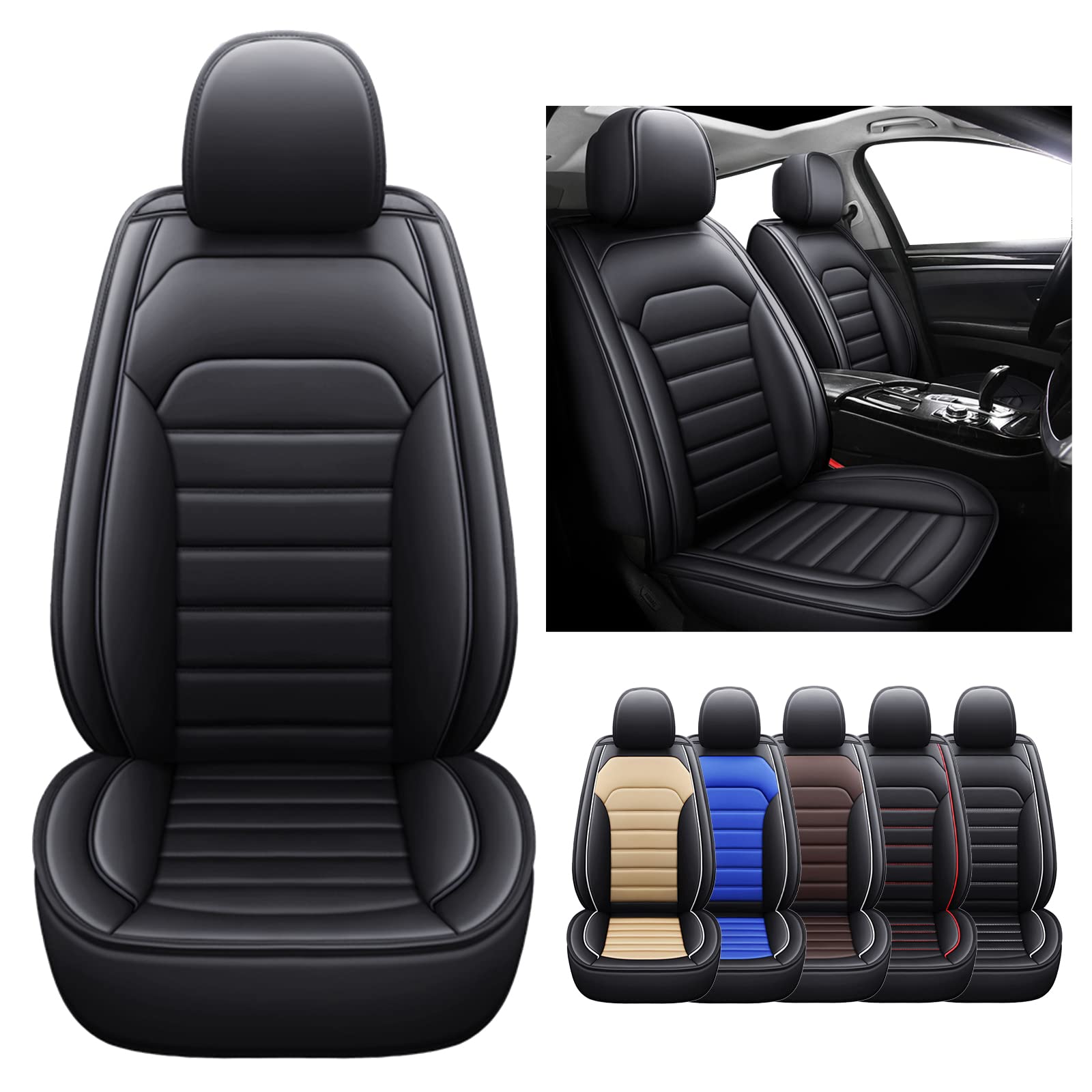 5Pcs Full Set Waterproof & Breathable Faux Leather Car Seat Covers - Universal Fit for Toyota Venza, RAV4, Camry, Corolla, Prius - Black Car Seat Protectors for Comfort & Style | Perfect for Daily Commute, Road Trips & Family Protection