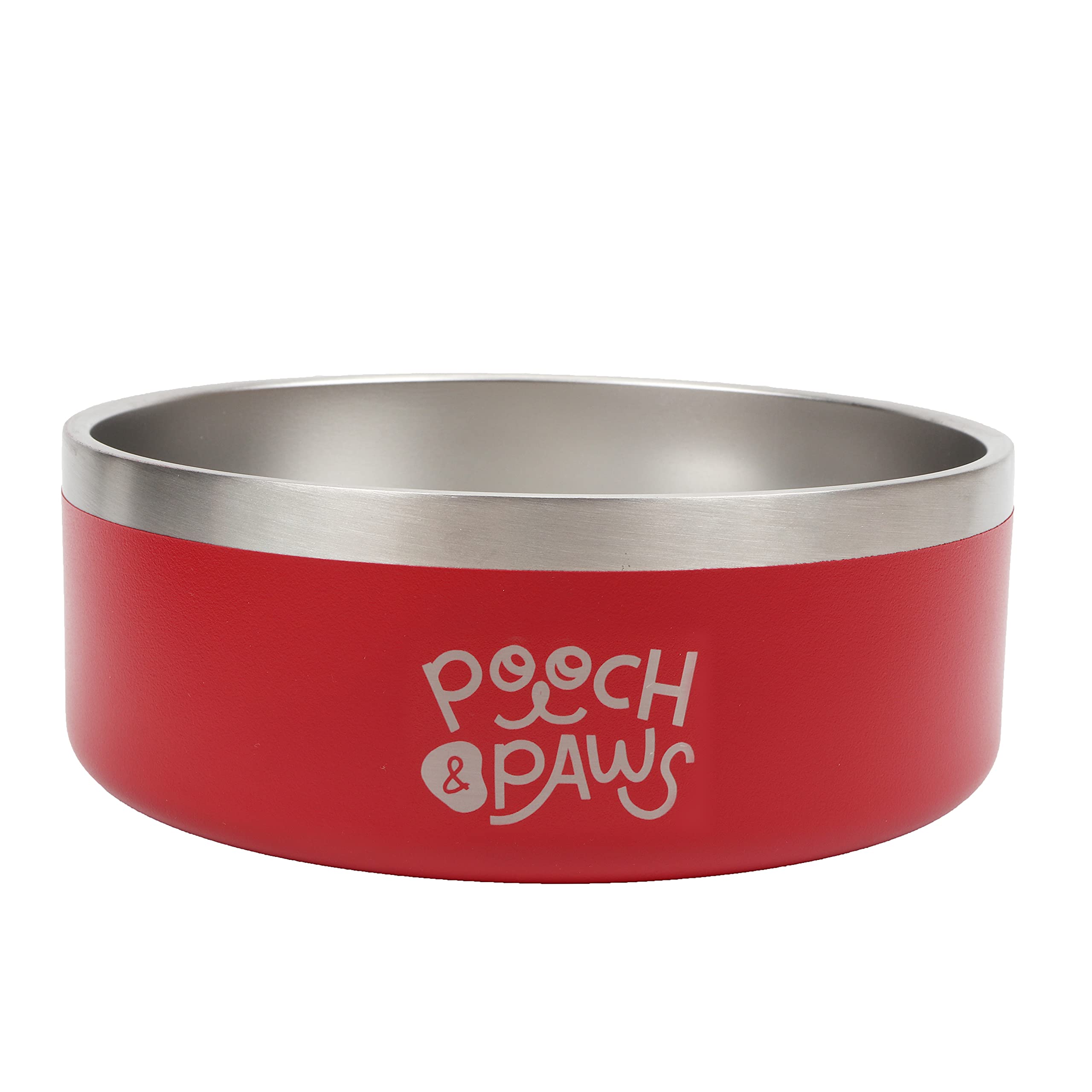 Stainless Steel Non-Slip Dog Bowl - Double Wall Insulated Pet Food & Water Dish (42oz) - Keeps Water Cool - Power Berry Color - Perfect for Indoor/Outdoor Feeding & Travel Use