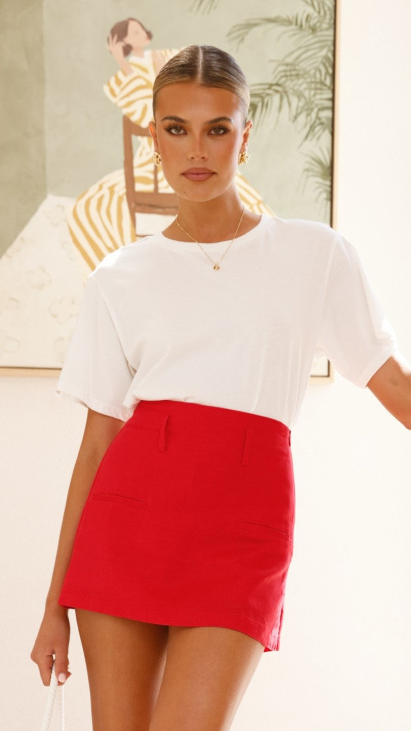Jessica Women's Skort - Red Linen Blend Skirt with Shorts for Golf, Tennis & Casual Wear