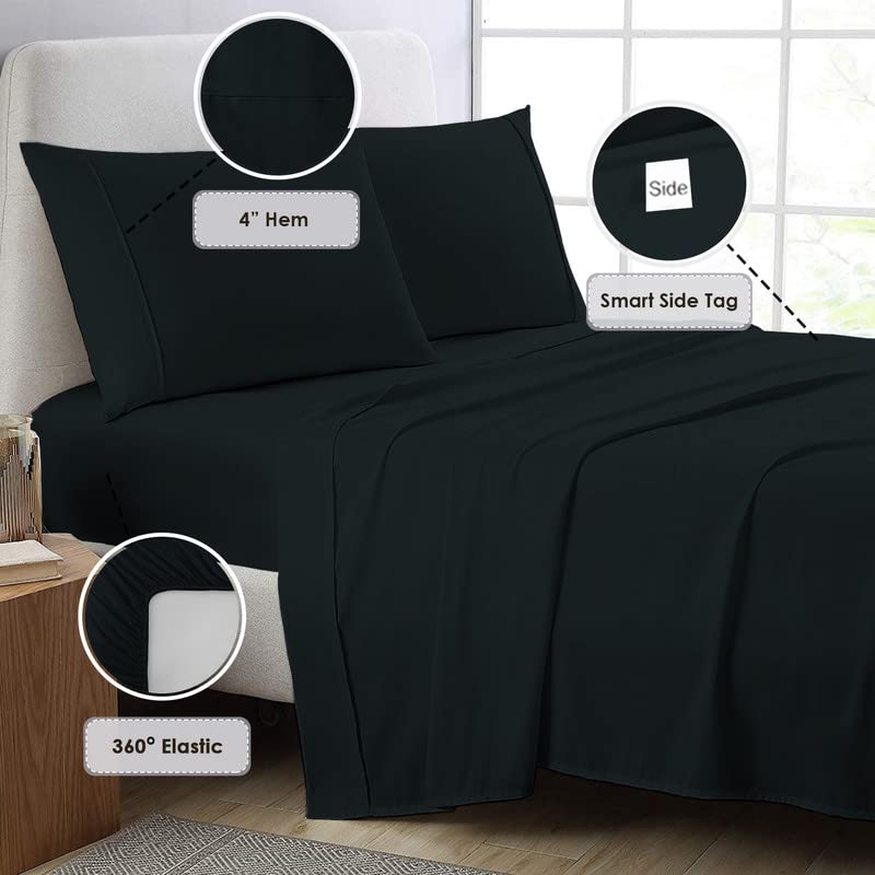 Pizuna Pure 100% Cotton Queen Size Sheets - 800 Thread Count Long Staple Cotton Sateen Bedding Set with 15