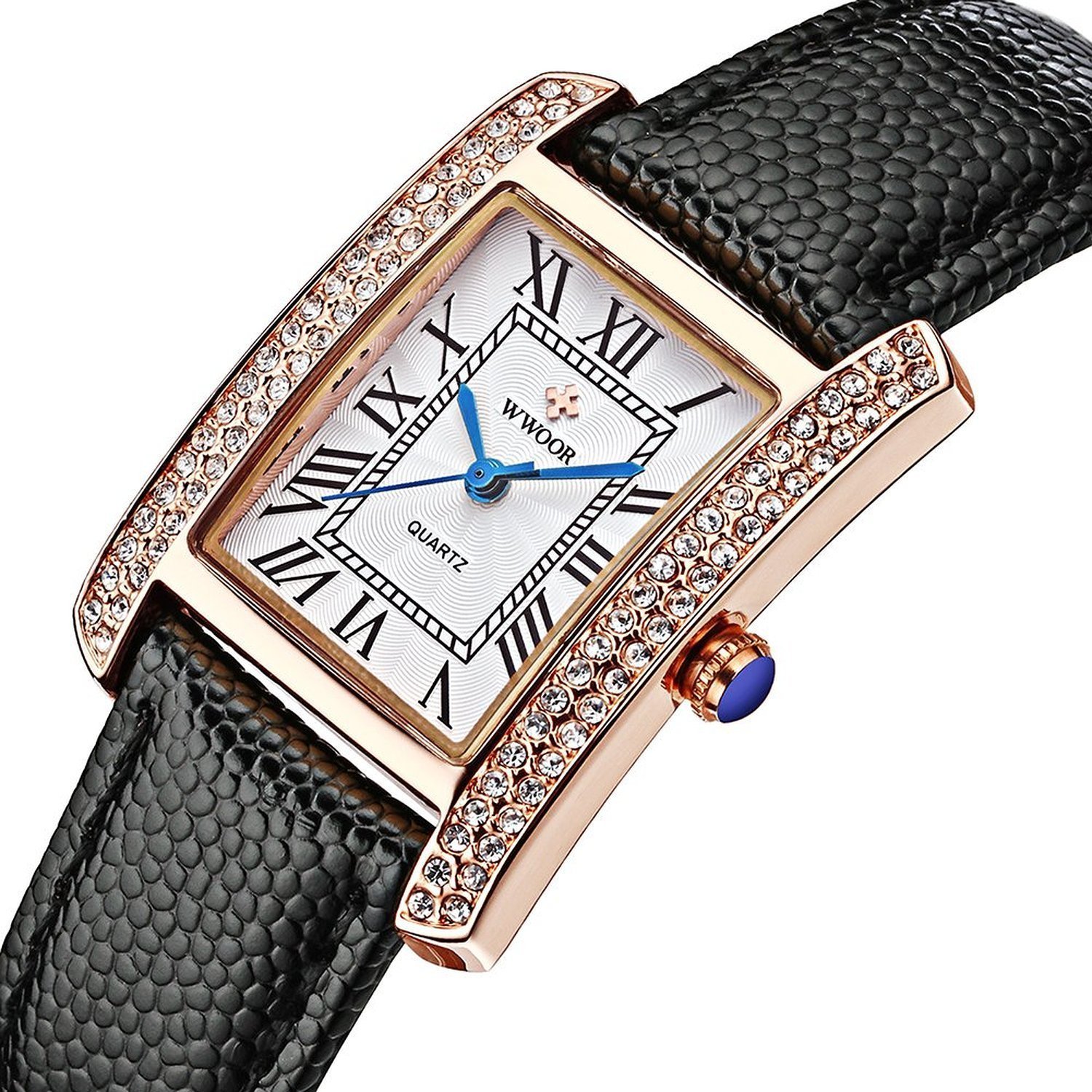 Carlien Luxury Square Dress Watch for Women - Roman Dial, Diamond Accents, Genuine Leather Strap - Elegant Quartz Wristwatch for Office, Party & Special Occasions
