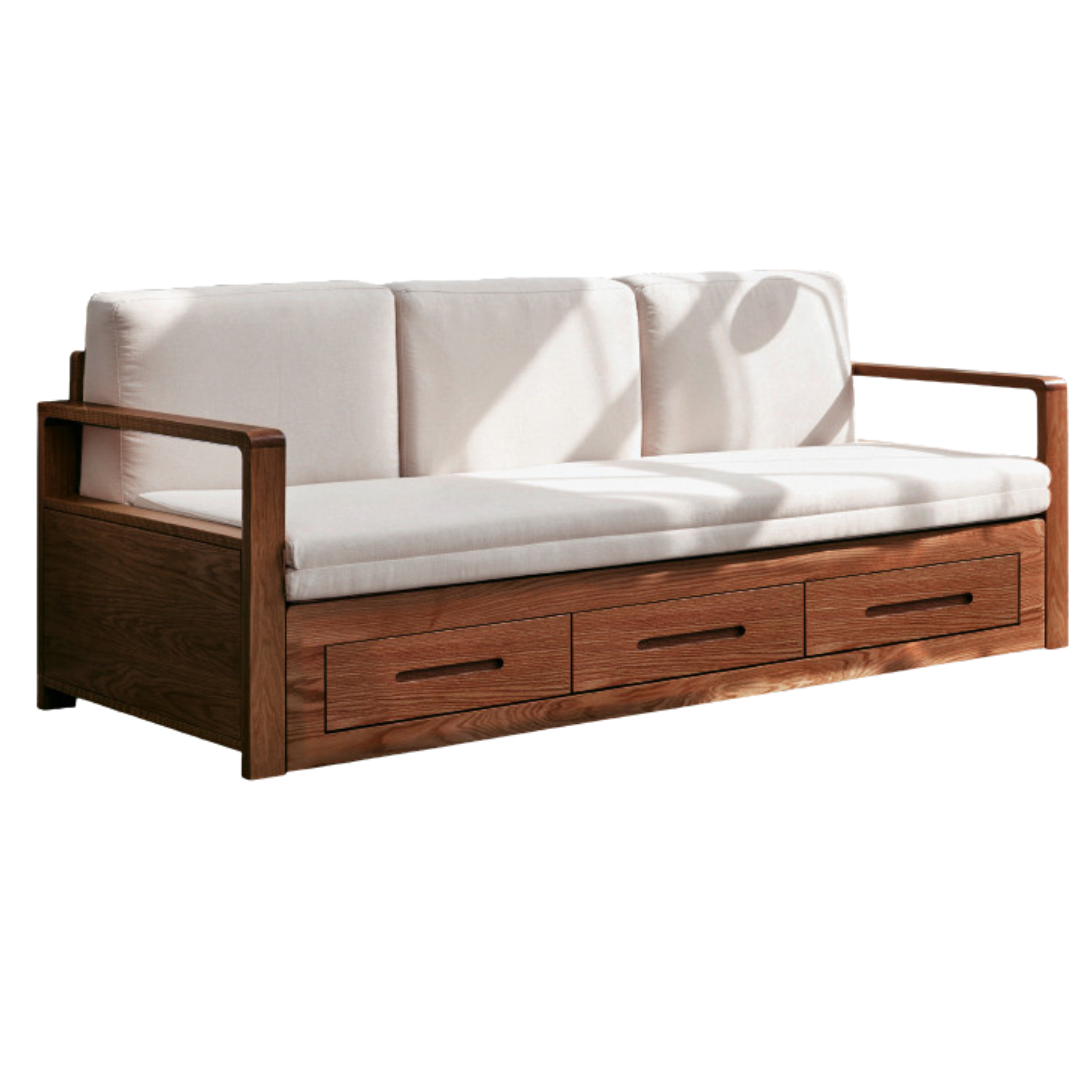 Oak Solid Wood Folding Storage Sofa Bed - Convertible Guest Bed & Space-Saving Furniture for Small Apartments, Living Rooms & Dorm Rooms