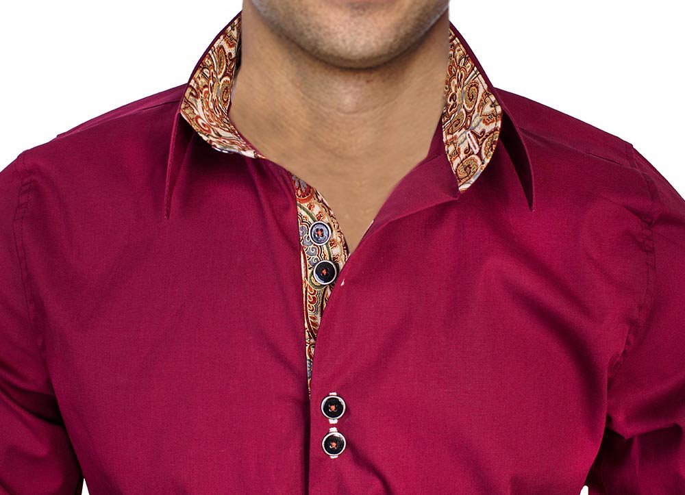 Premium Maroon & Tan Metallic Designer Dress Shirts for Men - 100% Made in USA - Perfect for Business Meetings, Weddings & Formal Events