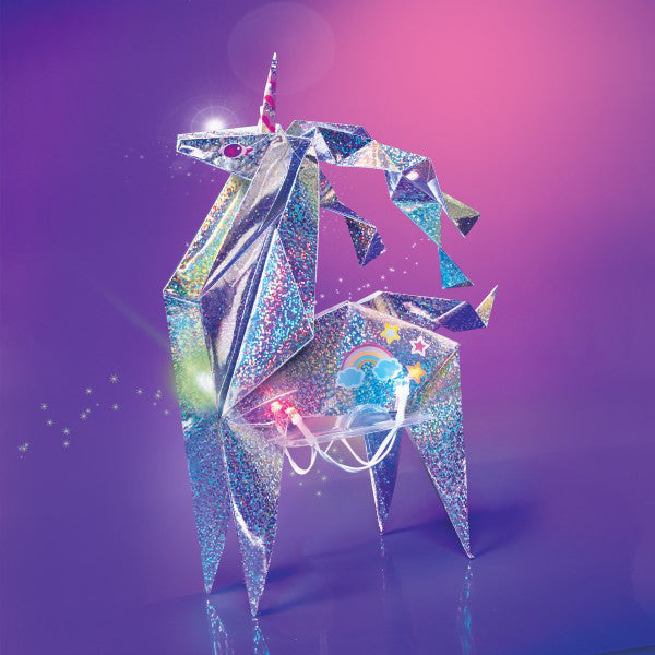 4M Kidzmaker Holographic Light Up Origami Unicorn Kit - DIY Arts & Crafts for Kids Ages 8+, STEM Educational Toy for Creative Play & Room Decor