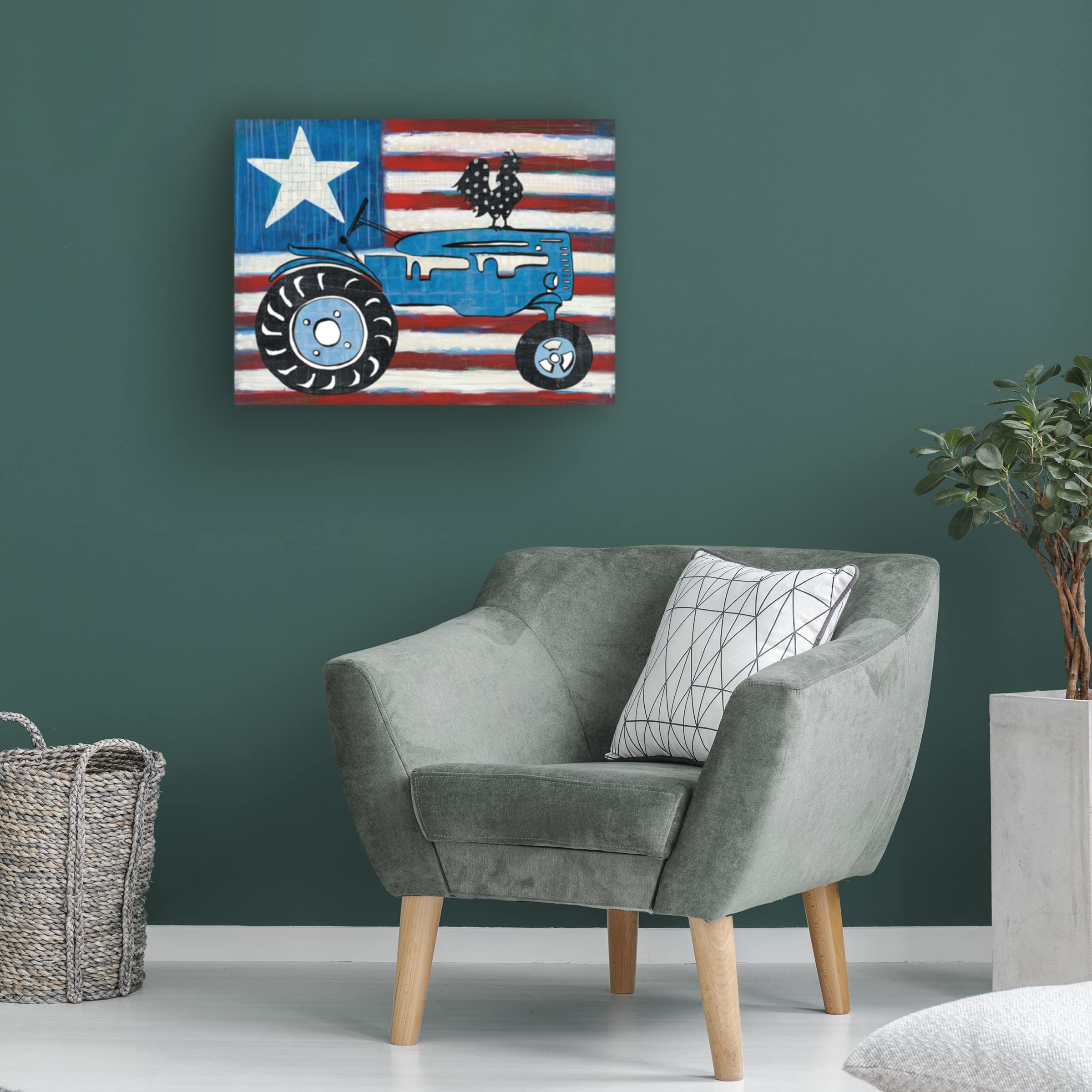 Trademark Fine Art 'Modern Americana Flag with Tractor' Canvas Wall Art by Melissa Averinos - Perfect for Farmhouse Decor, Country Living Rooms & Patriotic Home Office
