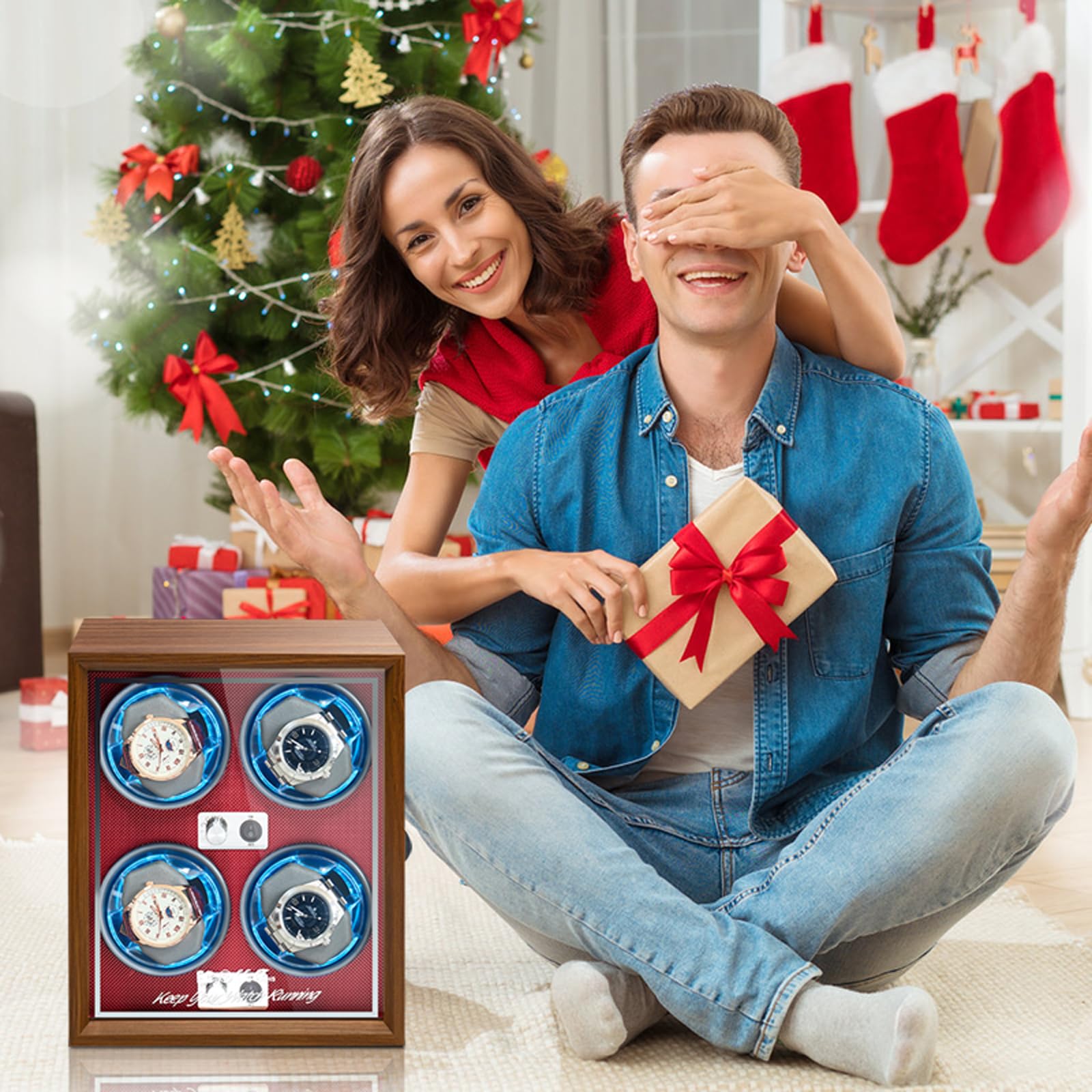 4 Slot Vertical Automatic Watch Winder Box - Quiet Motor, LED Backlight & Adjustable Watch Pillows for Men & Women - USB Powered Watch Storage Case | Perfect for Travel, Display & Luxury Watch Collection