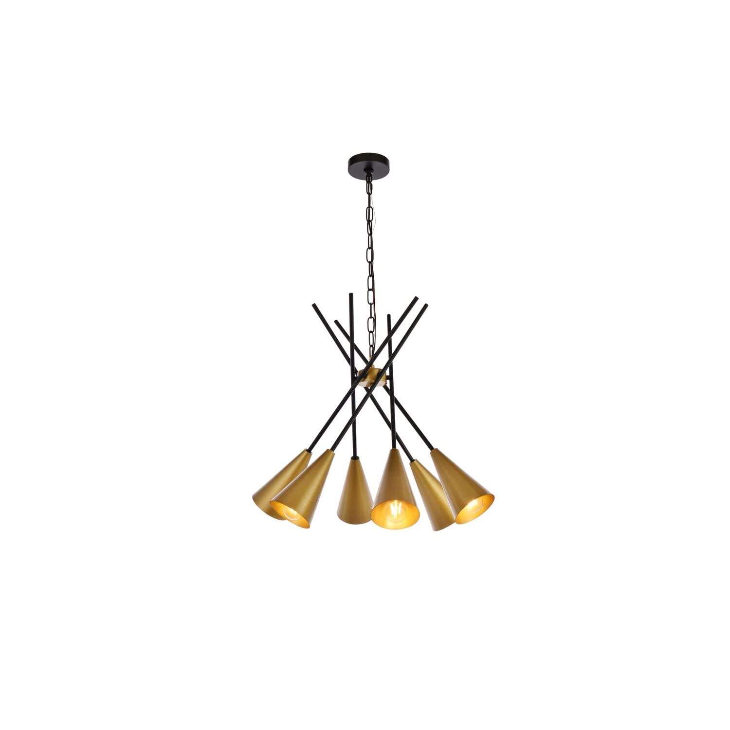 Vintage 6-Light Mid-Century Modern Pendant Light Fixture in Black & Brass - Perfect for Dining Room, Kitchen Island or Entryway Lighting