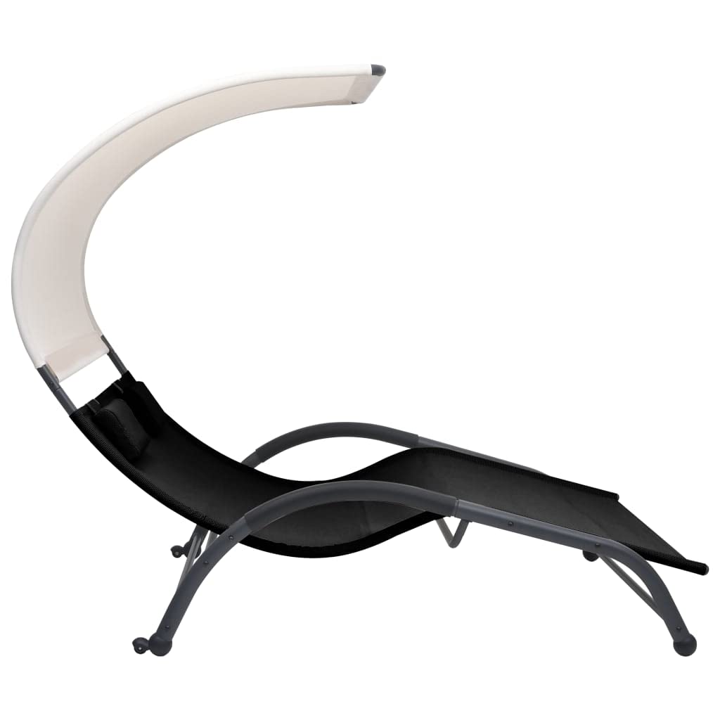 **Double Sun Lounger with Canopy - Textilene Patio Chaise Lounge, Outdoor Tanning Chair, Reclining Sunbed for Poolside, Deck & Backyard - Perfect for Relaxing, Sunbathing & Lounging**