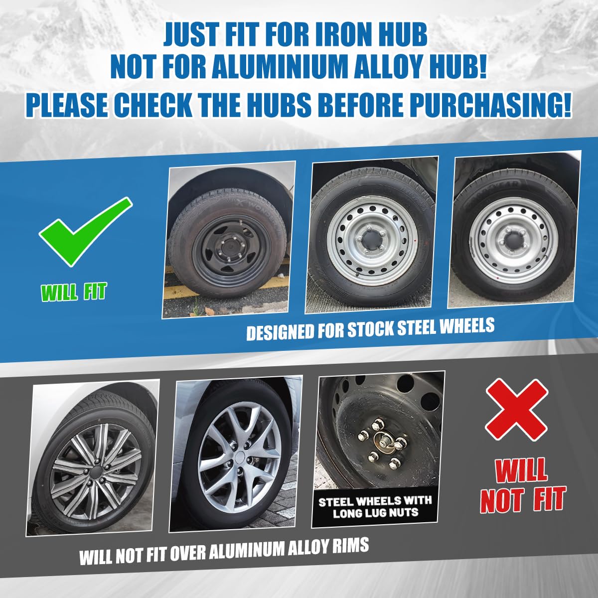 Winjet Universal 14 Inch Snap-On Hubcaps - 4-Pack Silver & Black Wheel Rim Covers for Cars, SUVs & Trucks | Durable Replacement Wheel Covers for 14
