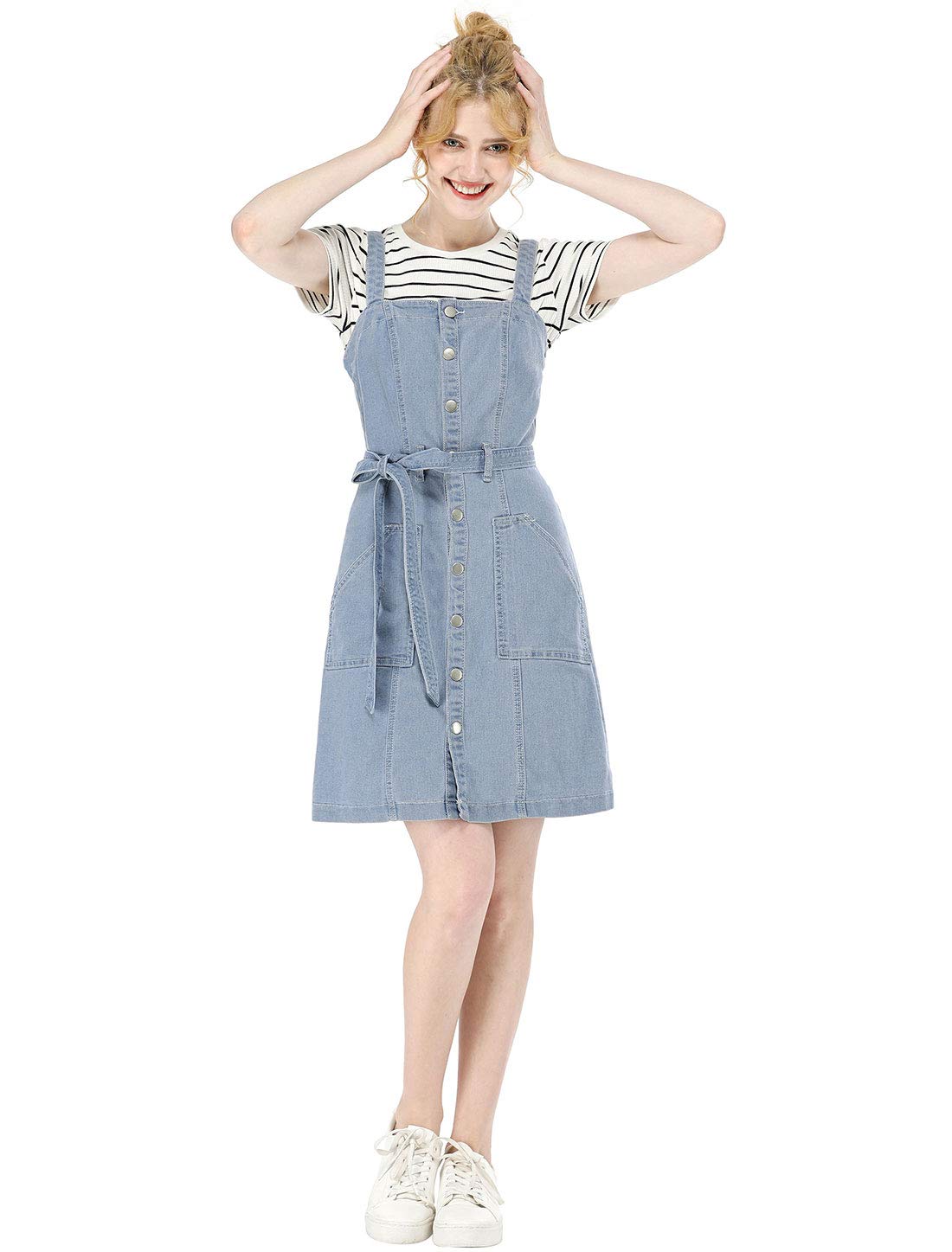 Allegra K Women's Classic Denim Pinafore Dress with Adjustable Straps - Vintage Overalls Style for Casual Outfits & Summer Fashion
