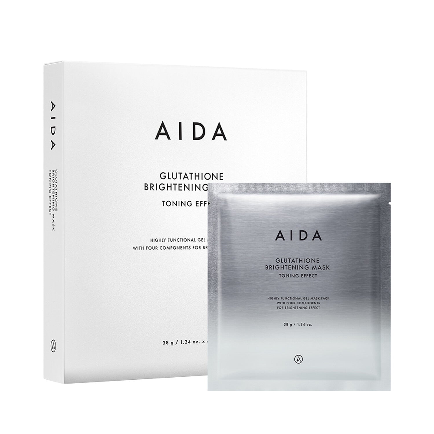 AIDA Glutathione Brightening Face Mask - Skin Tone Correcting & Whitening Sheet Mask (38g x 4 Pack) for Dull Skin & Hyperpigmentation | Perfect for Nighttime Skincare Routine & Pre-Makeup Prep