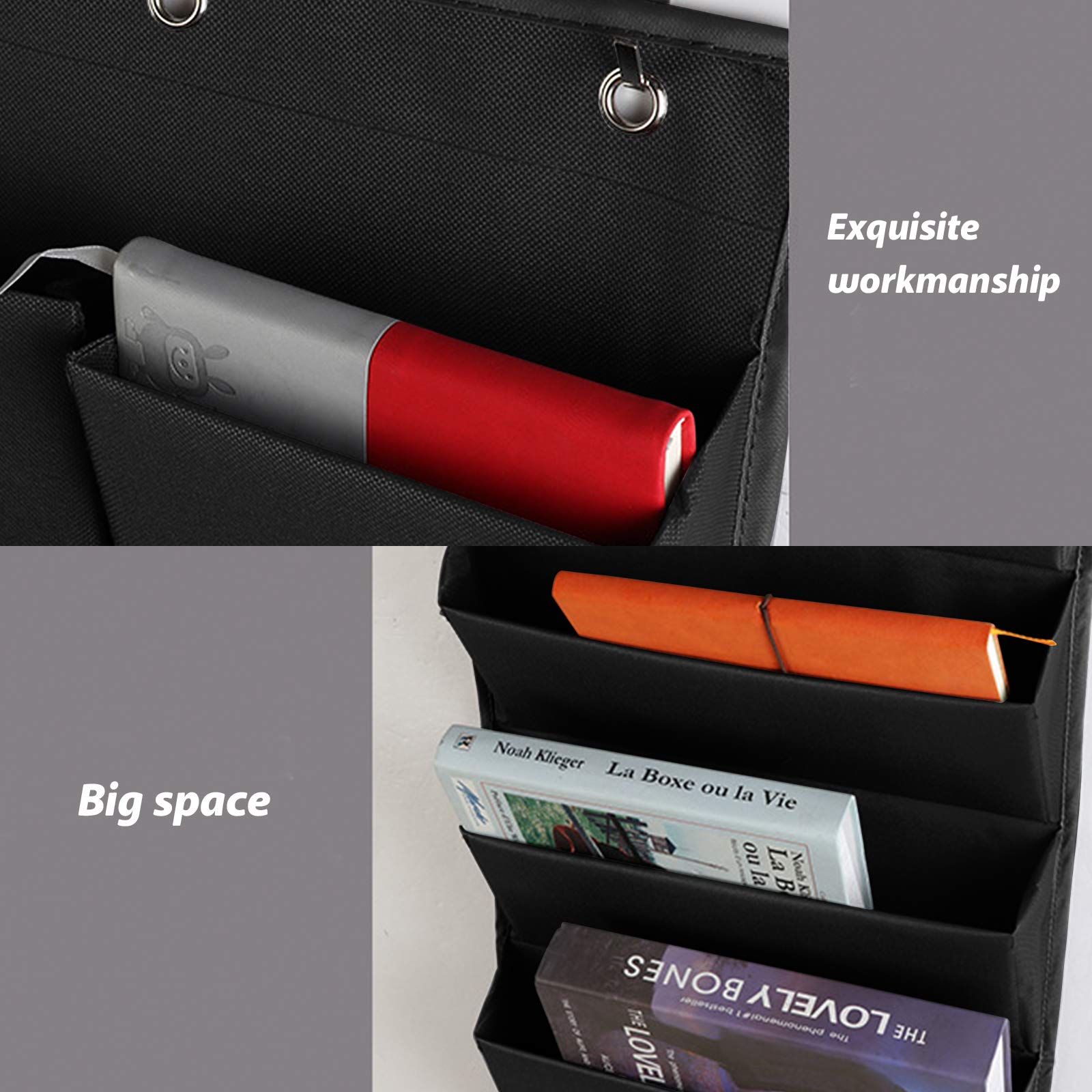 5-Pocket Over the Door File Organizer - Black Wall Mounted Hanging Document Holder (13.4x28 Inch) - Perfect for Home Office, Dorm Room & Classroom Organization