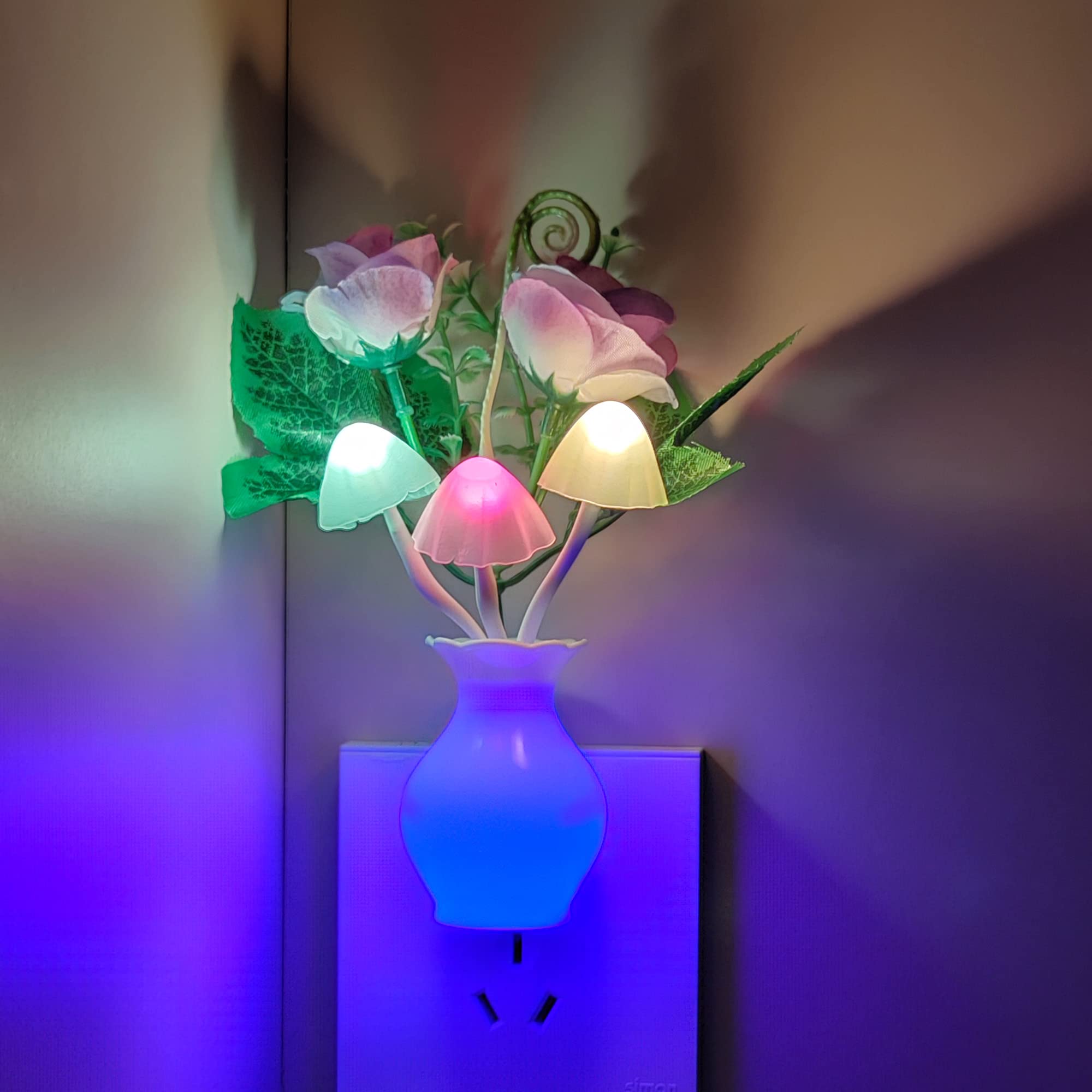 AUSAYE 3-Pack Rose Flower Night Lights - Plug-in Wall Sensor LED Lamp for Kids & Adults - Perfect for Bedroom, Bathroom, Kitchen, Hallway - Soft Glow for Nighttime Safety & Ambiance