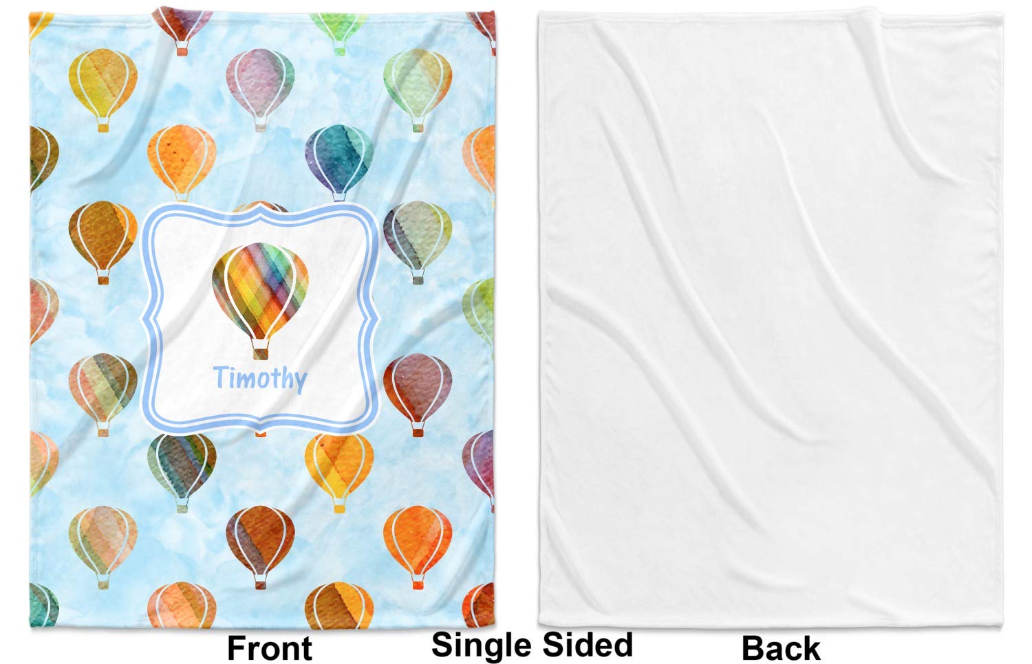 Personalized Watercolor Hot Air Balloons Baby Blanket - Soft & Breathable Single-Sided Blanket for Newborns, Infants & Toddlers - Perfect for Nursery, Baby Shower Gifts & Travel