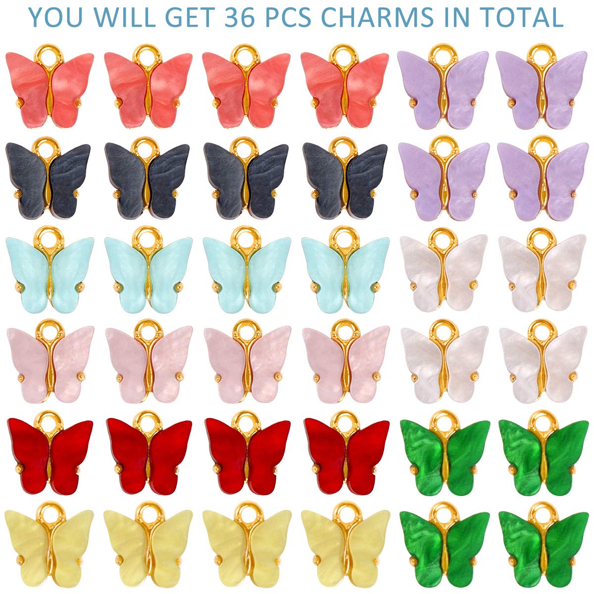 KISSBUTY 36 PCS Acrylic Butterfly Charms - 9 Color Mixed DIY Jewelry Making Supplies for Necklaces, Keychains & Crafting - Perfect for Women's Handmade Jewelry, Scrapbooking & Gift Decorations