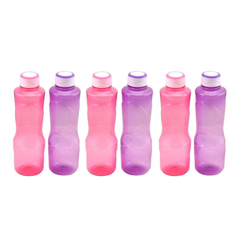 Zakaas 6-Pack 1000ml BPA-Free Plastic Water Bottles - Leakproof & Shatterproof for School, Office, Gym, Hiking & Travel - Food Grade Safe Reusable Drinkware in Multi Colors