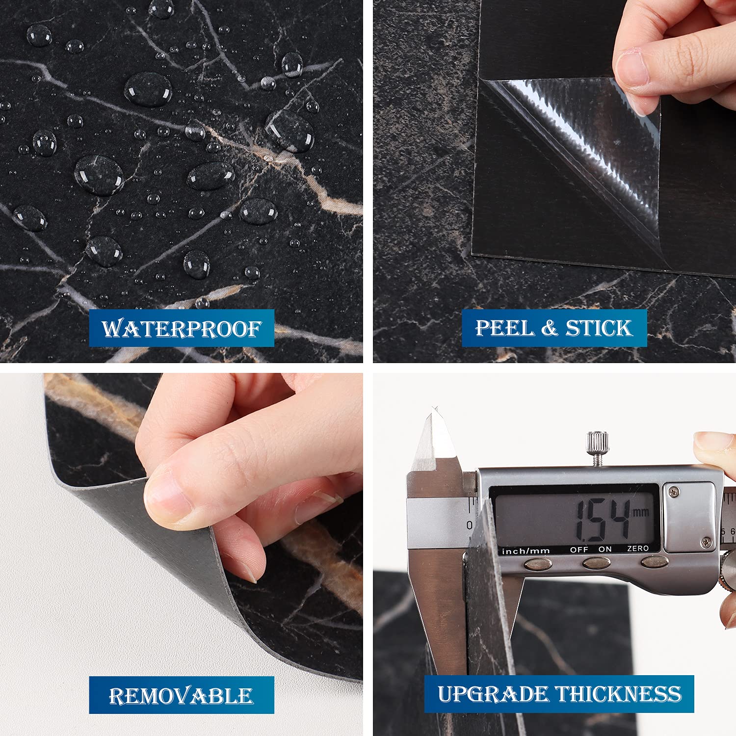Black Marble Peel and Stick Vinyl Floor Tiles - 12