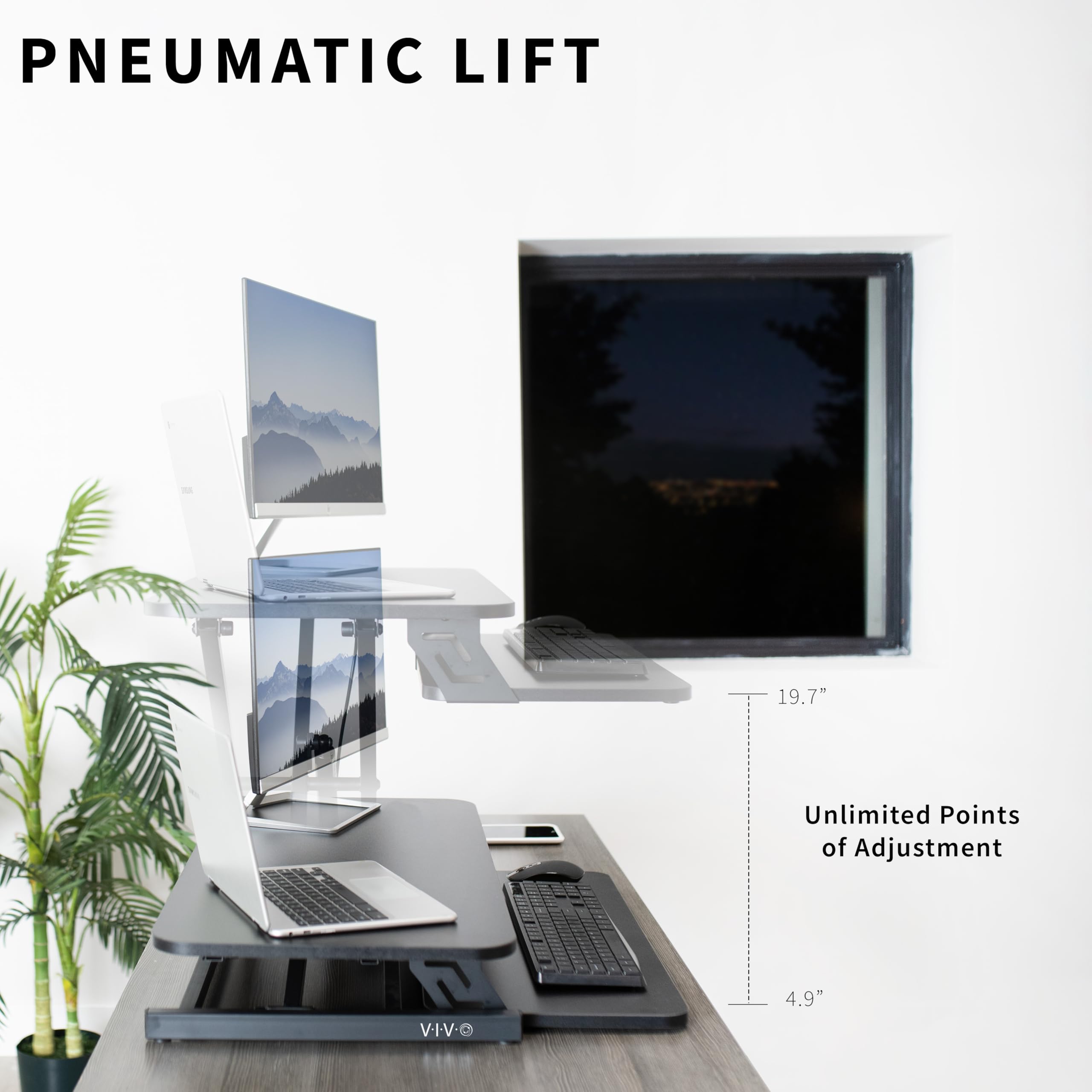 VIVO 32 Inch Adjustable Height Stand Up Desk Converter - Quick Sit to Stand Workstation with Dual Monitor Riser, Black (DESK-V000S) - Perfect for Home Office, Gaming & Ergonomic Workspace Setup