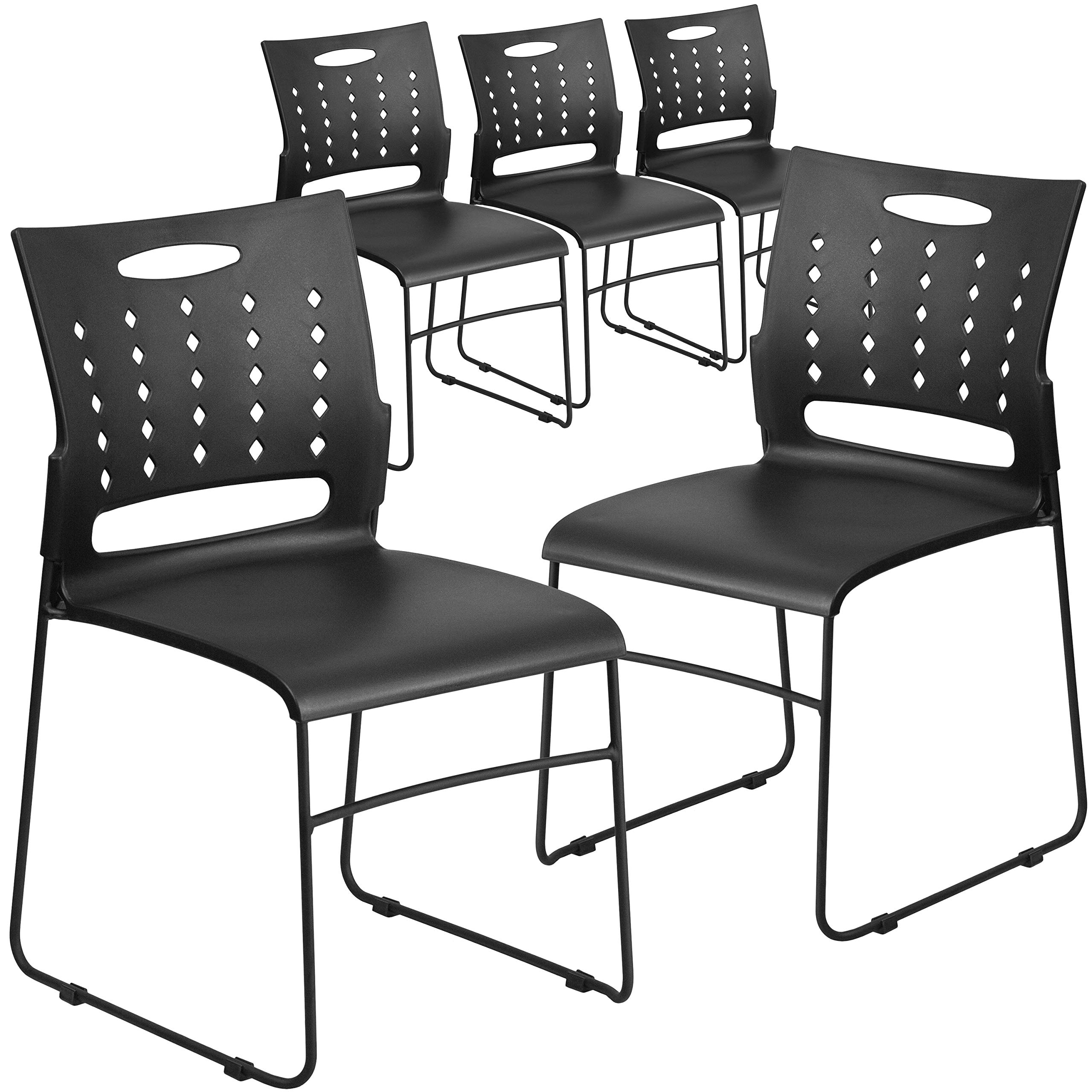 Flash Furniture Hercules Series Stacking Chairs - 5-Pack Ergonomic Office Chairs with Contoured Air-Vent Backs, Black - Perfect for Waiting Rooms, Lobbies, Conference Rooms & Home Offices