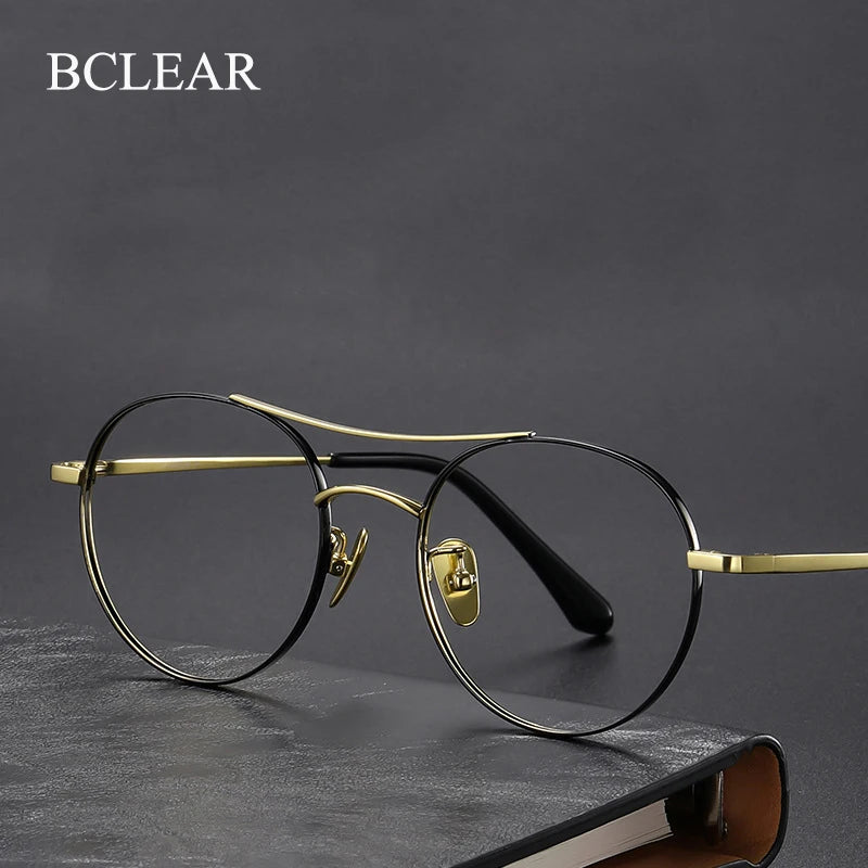 Bclear Unisex Full Rim Round Small Double Bridge Titanium Eyeglasses 86678 - Lightweight & Durable Titanium Frame Glasses for Men & Women - Perfect for Reading, Work, and Everyday Fashion