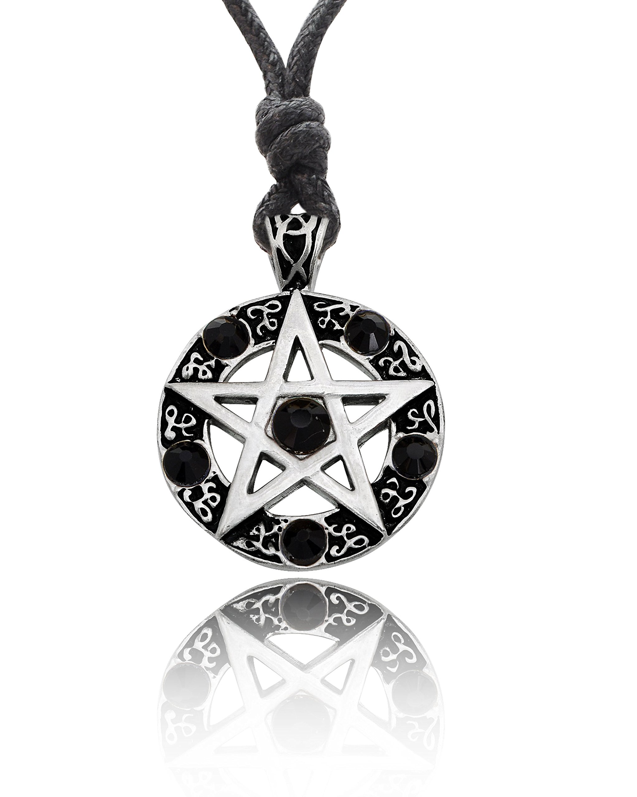 Vietguild Black Pentagram Silver Pewter Charm Necklace Pendant - Gothic Jewelry for Wicca, Pagan & Alternative Fashion - Perfect for Rituals, Cosplay & Dark Aesthetic Outfits