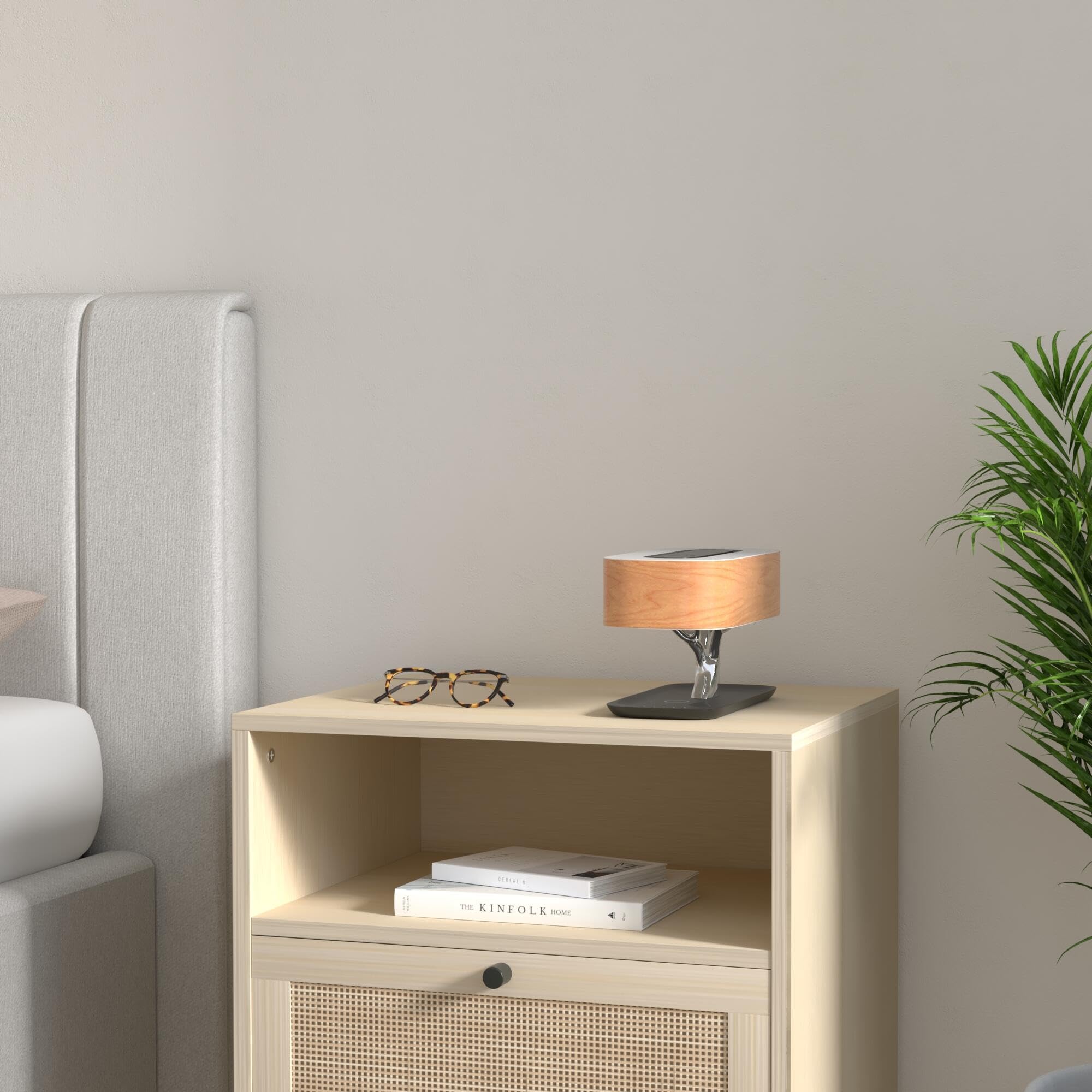 AMPULLA Masdio Bluetooth Speaker Bedside Lamp with Wireless Charger - Adjustable Dimmable Table Lamp for Bedroom, Desk, Nightstand - Sleep Mode & Stepless Dimming for Relaxation & Reading